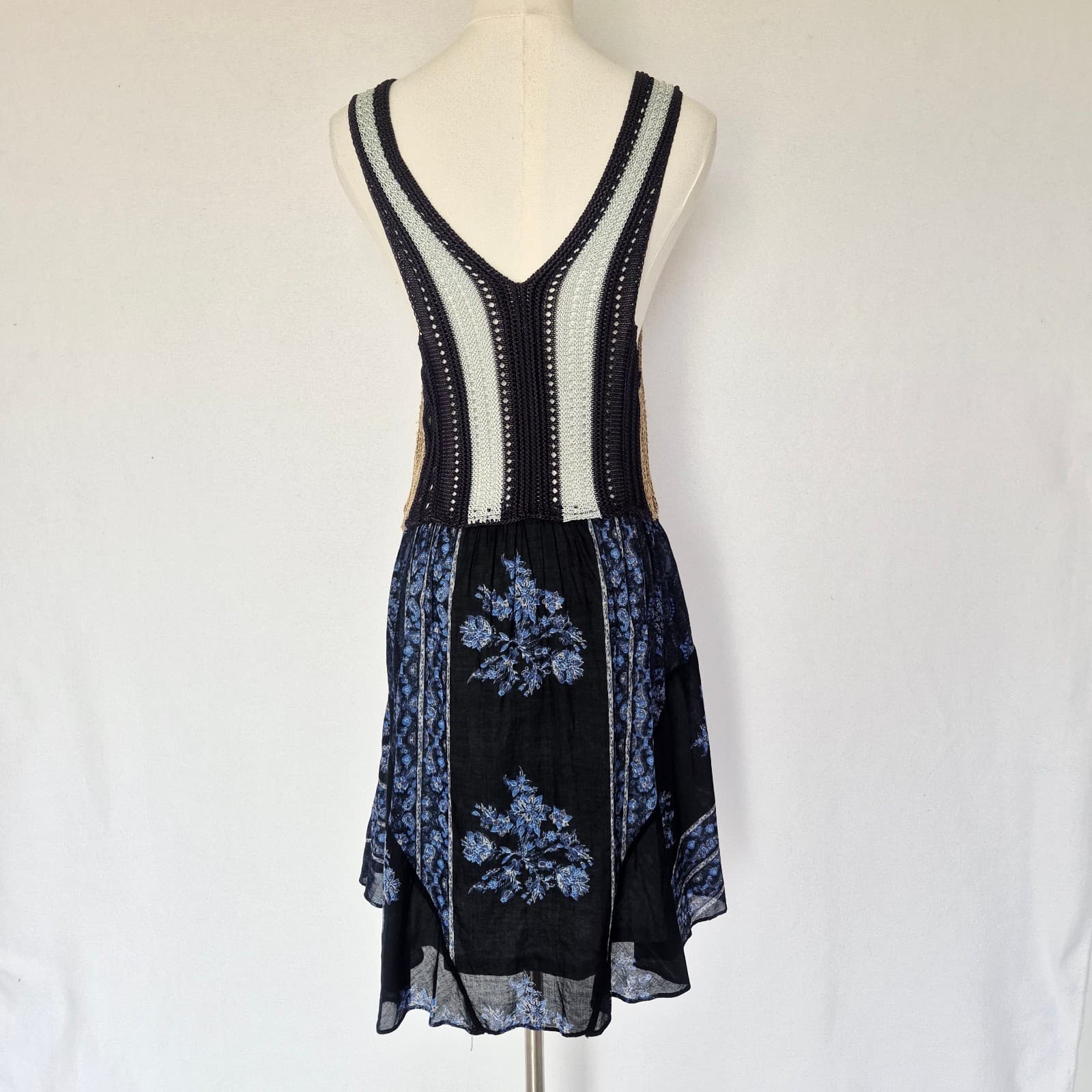Free People Katies Crochet Mini Dress Sleeveless Scoop Neck Lined Blue Women's L - Thumbnail 5