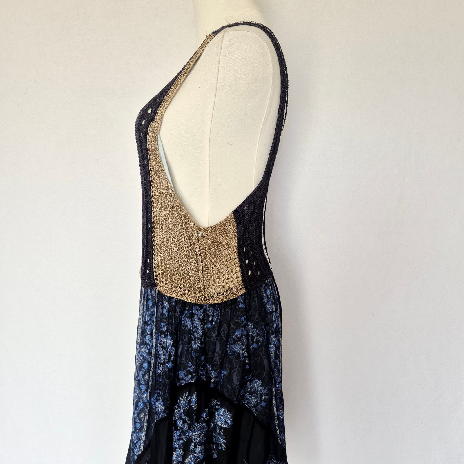 Free People Katies Crochet Mini Dress Sleeveless Scoop Neck Lined Blue Women's L - Thumbnail 6