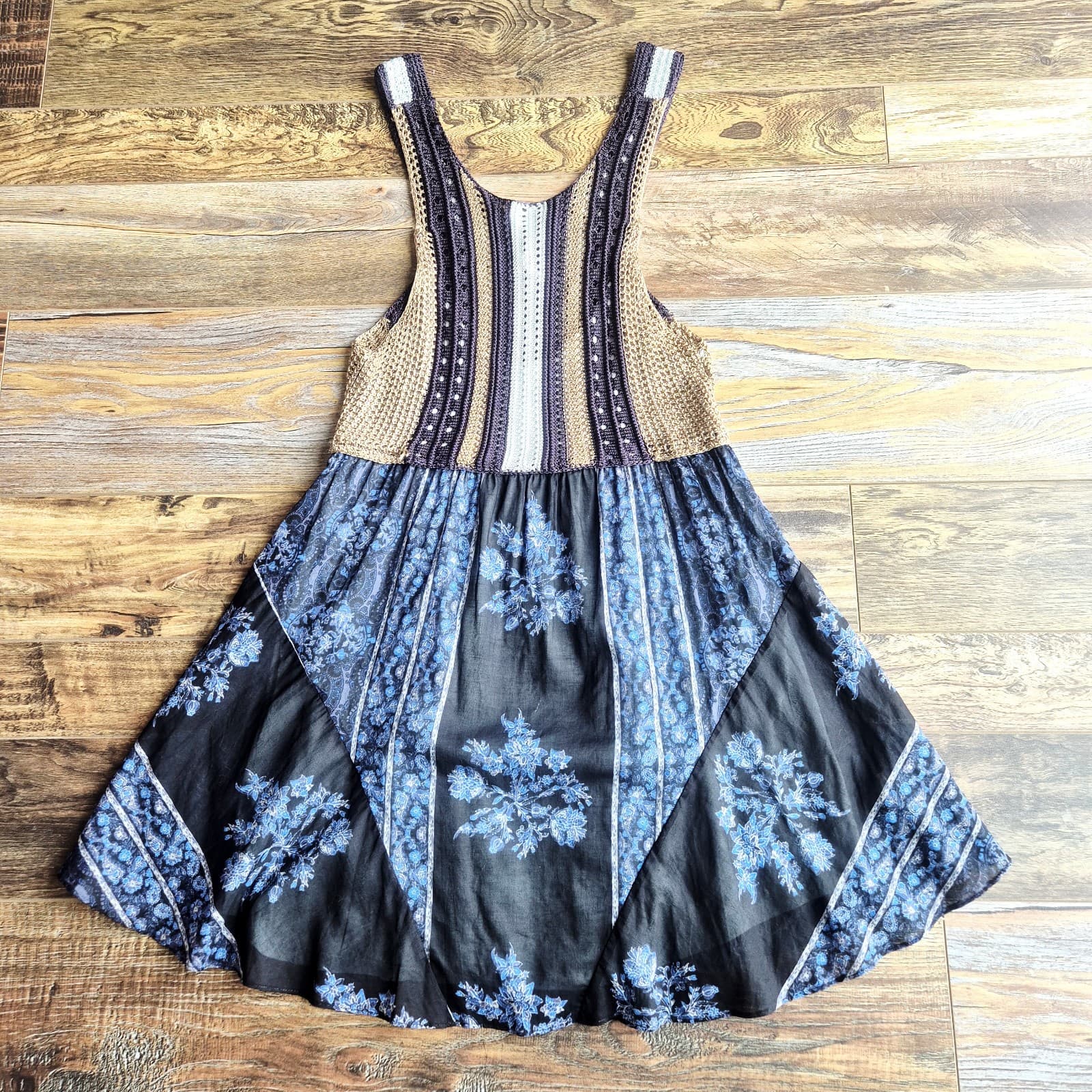 Free People Katies Crochet Mini Dress Sleeveless Scoop Neck Lined Blue Women's L - Thumbnail 7