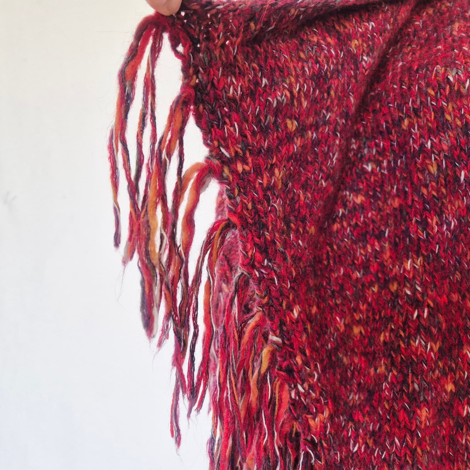 NWoT Lucky Brand Wool Blend Long Duster Drapped Cardigan Fringed Pocket Red XS - Thumbnail 7