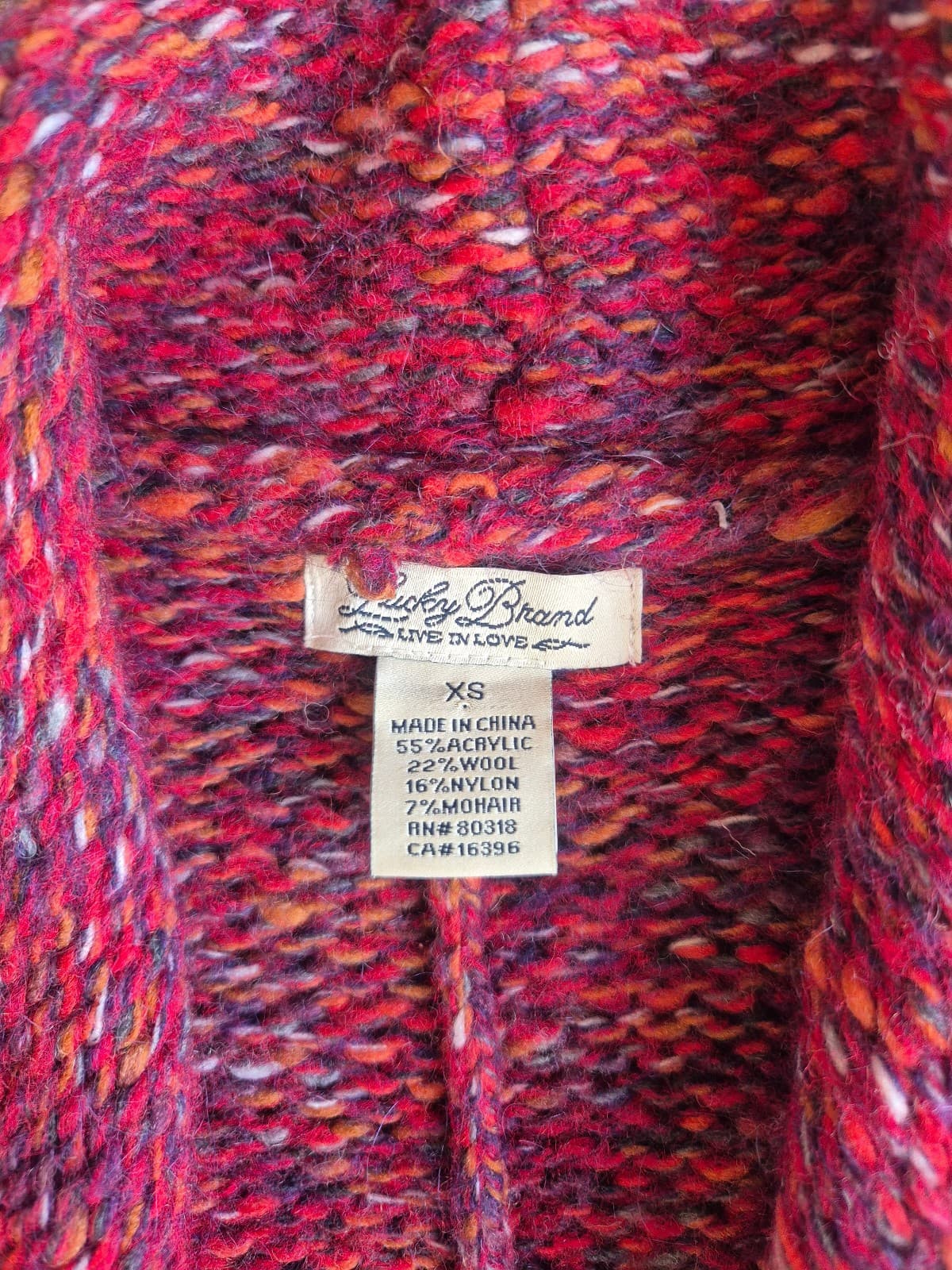 NWoT Lucky Brand Wool Blend Long Duster Drapped Cardigan Fringed Pocket Red XS - Thumbnail 10