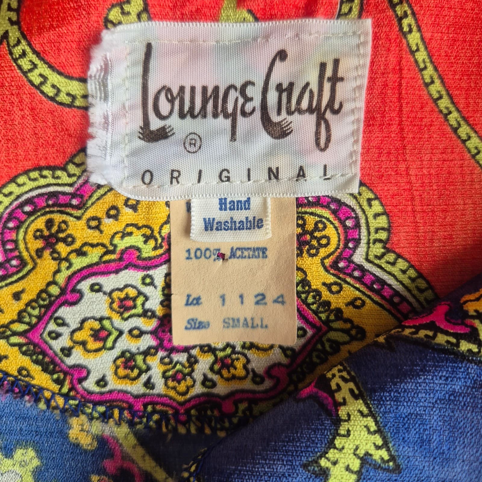 Vintage Lounge Craft Neon Psychedelic Maxi Hostess Kaftan Robe Dress Attached S - Thumbnail 10