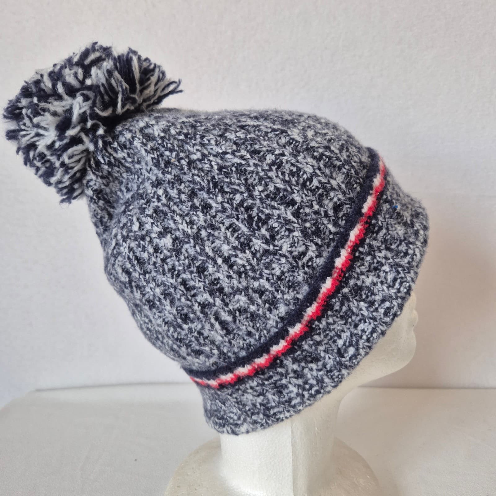 NWoT Tommy Hilfiger Wool Blend Cuff Pom Pom Beanie Hat Blue White Unisex O/S - Thumbnail 2