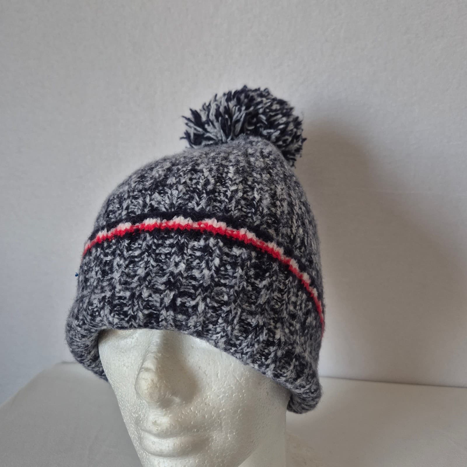 NWoT Tommy Hilfiger Wool Blend Cuff Pom Pom Beanie Hat Blue White Unisex O/S - Thumbnail 3