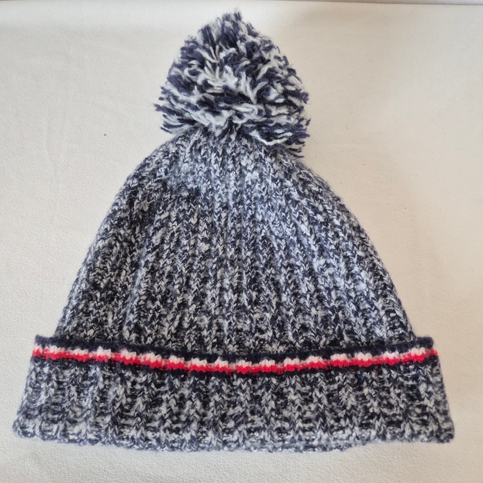 NWoT Tommy Hilfiger Wool Blend Cuff Pom Pom Beanie Hat Blue White Unisex O/S - Thumbnail 5