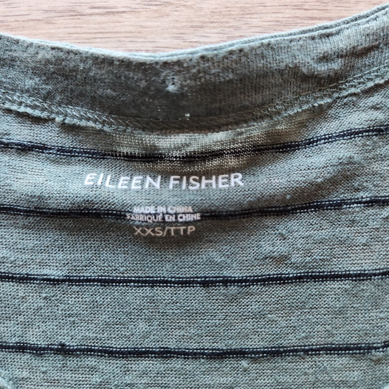 EILEEN FISHER Organic Linen Striped Tunic Mini Dress Cap Sleeve V-Neck Green XXS - Thumbnail 7