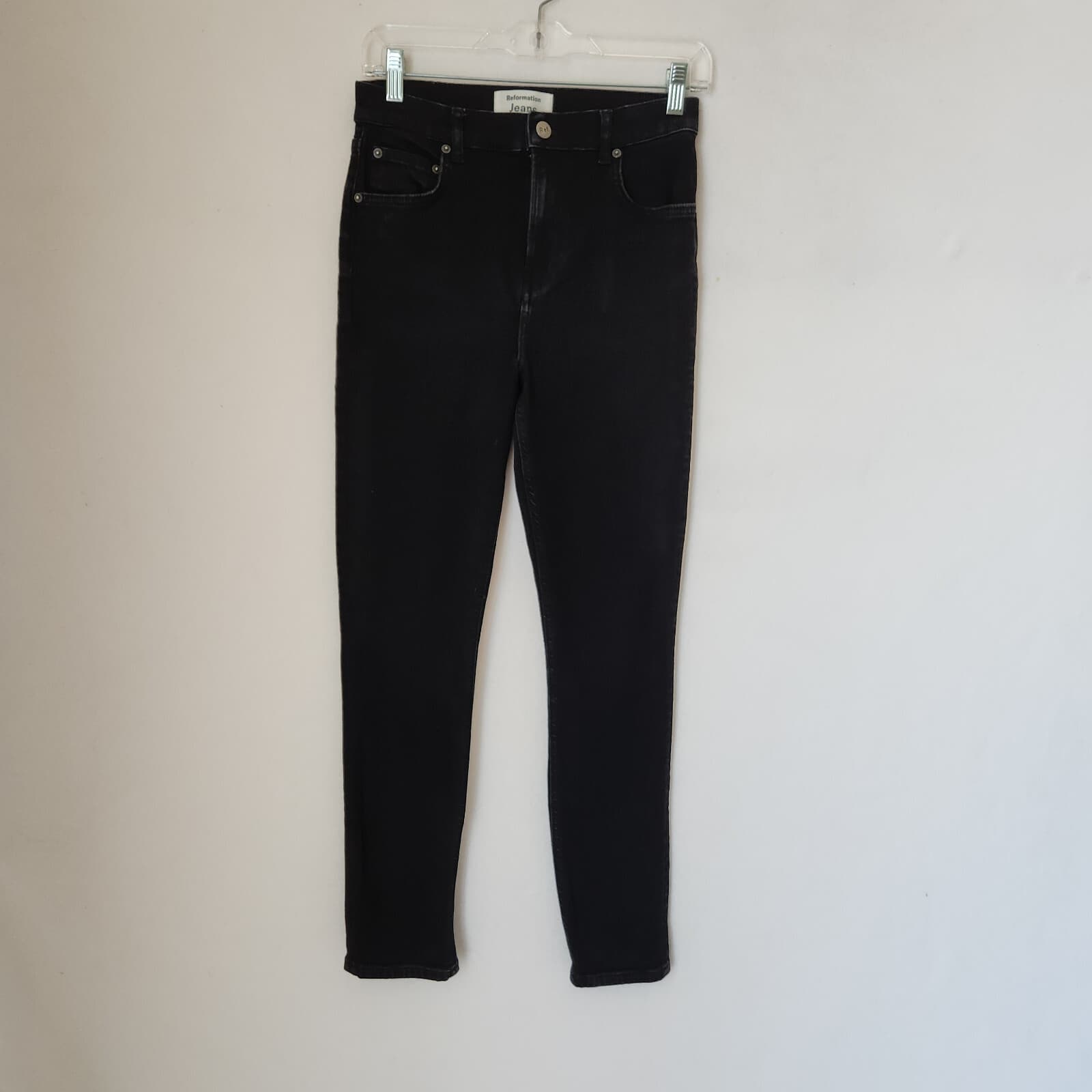 Reformation Skinny Jean High Rise Organic Cotton Blend Zip Stretch Wash Black 29 - Thumbnail 3