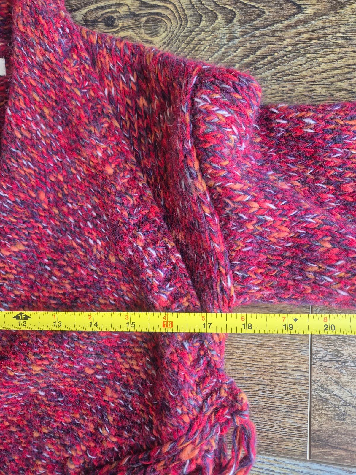 NWoT Lucky Brand Wool Blend Long Duster Drapped Cardigan Fringed Pocket Red XS - Thumbnail 13