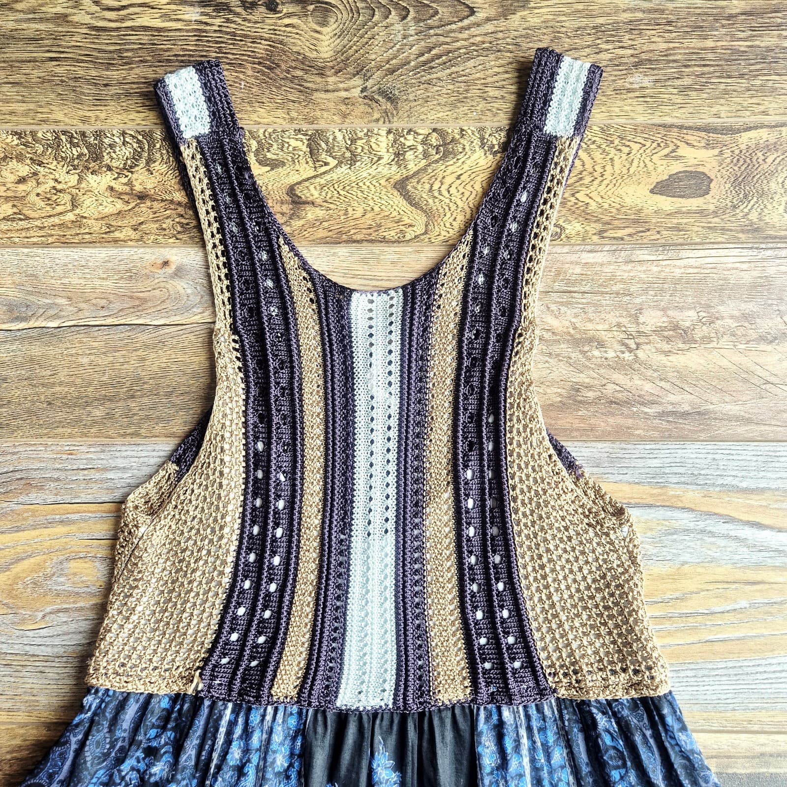 Free People Katies Crochet Mini Dress Sleeveless Scoop Neck Lined Blue Women's L - Thumbnail 10