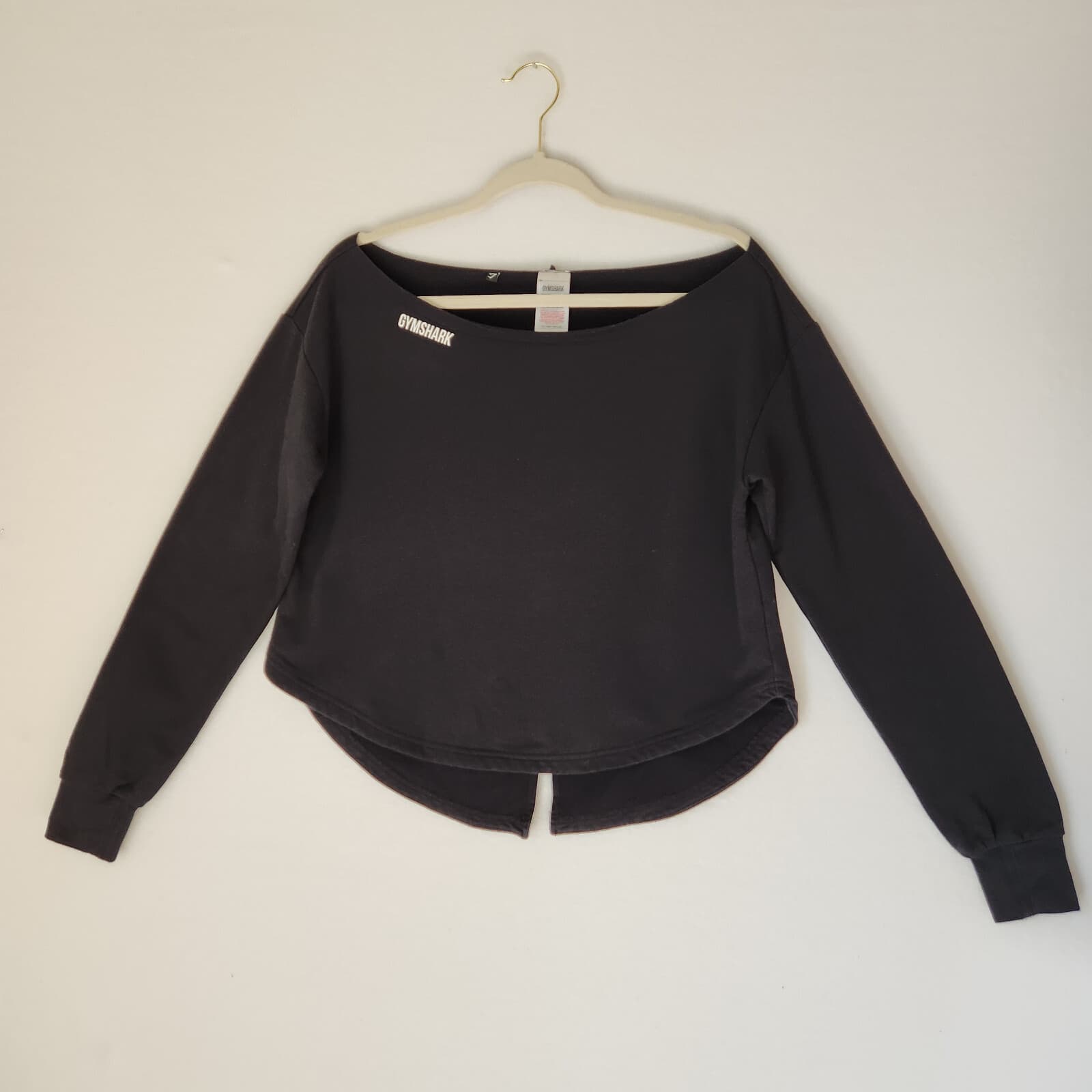 Gymshark Terry Knit Sweatshirt Long Sleeve Wide Neck Slit Back Black Women's S - Thumbnail 3