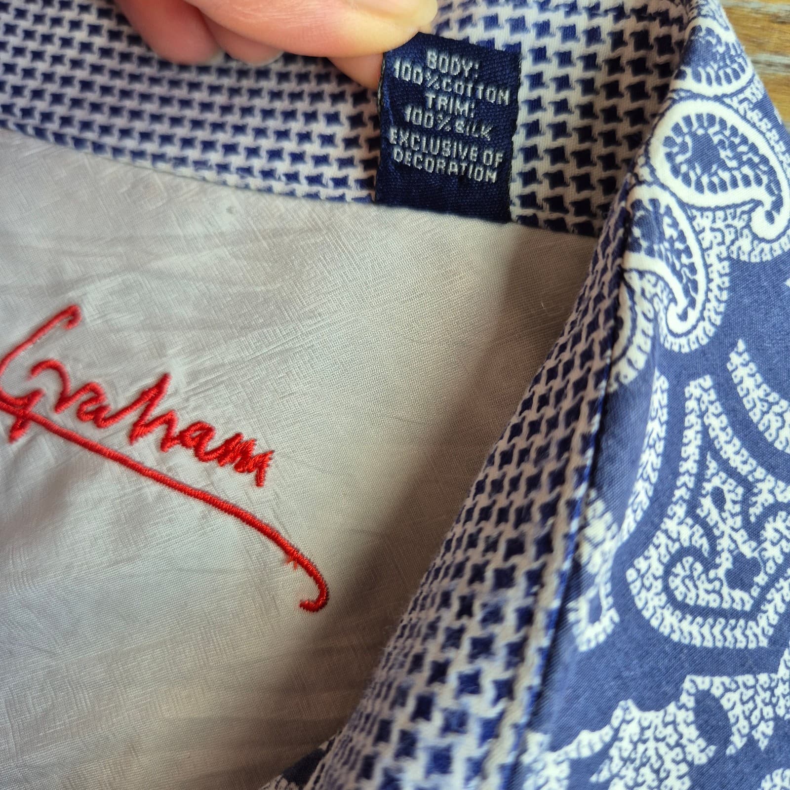 Robert Graham Men L Paisley Embroidered Button-Up Shirt Long Sleeve Cotton Blue - Thumbnail 11