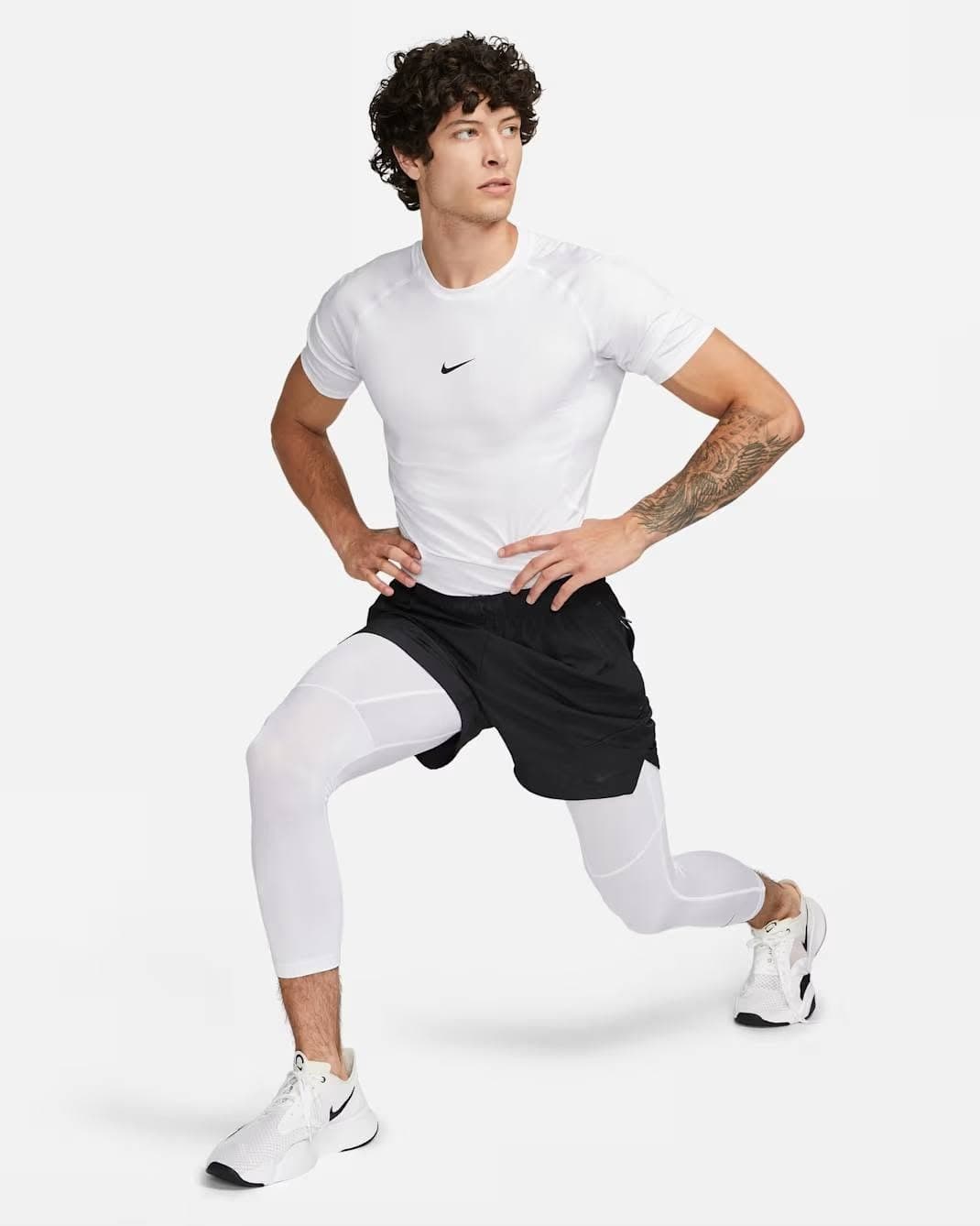 Nike Pro Dri Fit Compression 3/4 Training Tights Side Pocket White Men's L - Thumbnail 4