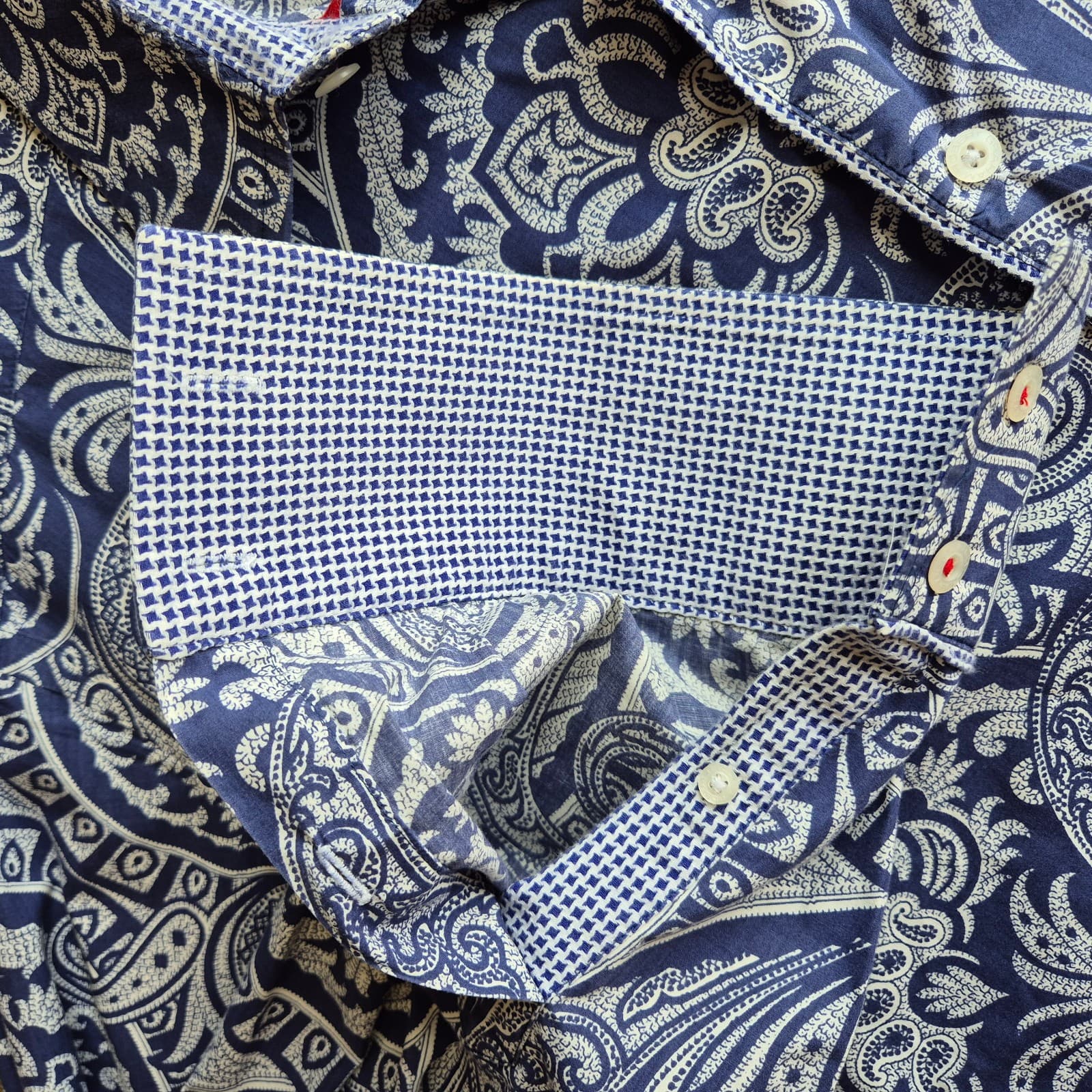 Robert Graham Men L Paisley Embroidered Button-Up Shirt Long Sleeve Cotton Blue - Thumbnail 6