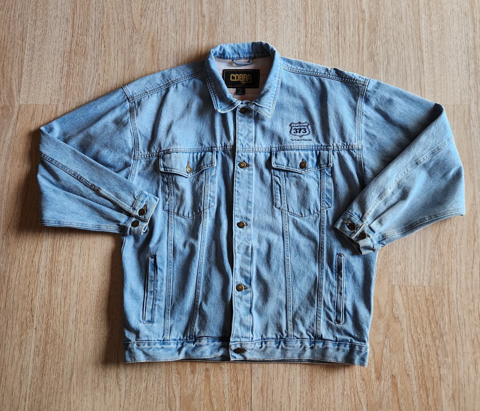 Vintage Cobra Greer Lodge 373 The Road To Nowhere Trucker Biker Jean Jacket Sz.X