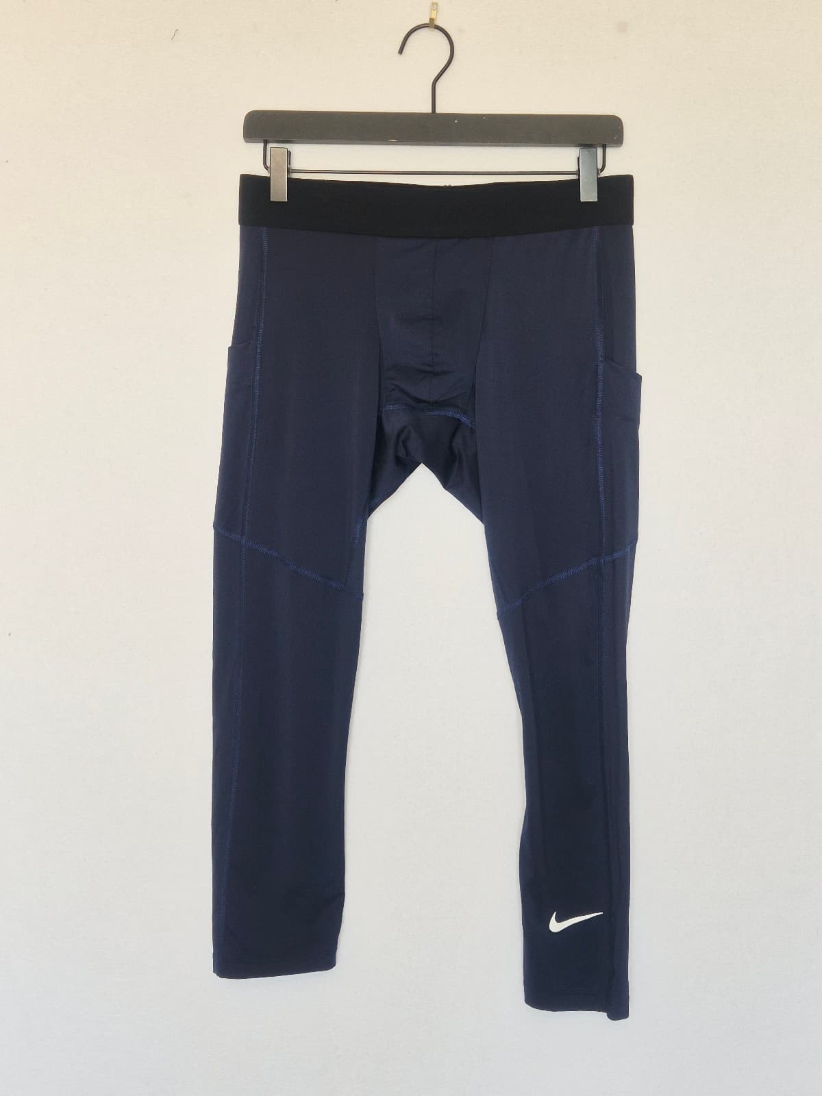 Nike Pro Dri Fit Compression 3/4 Training Tights Side Pocket Navy Blue Men's L - Thumbnail 2