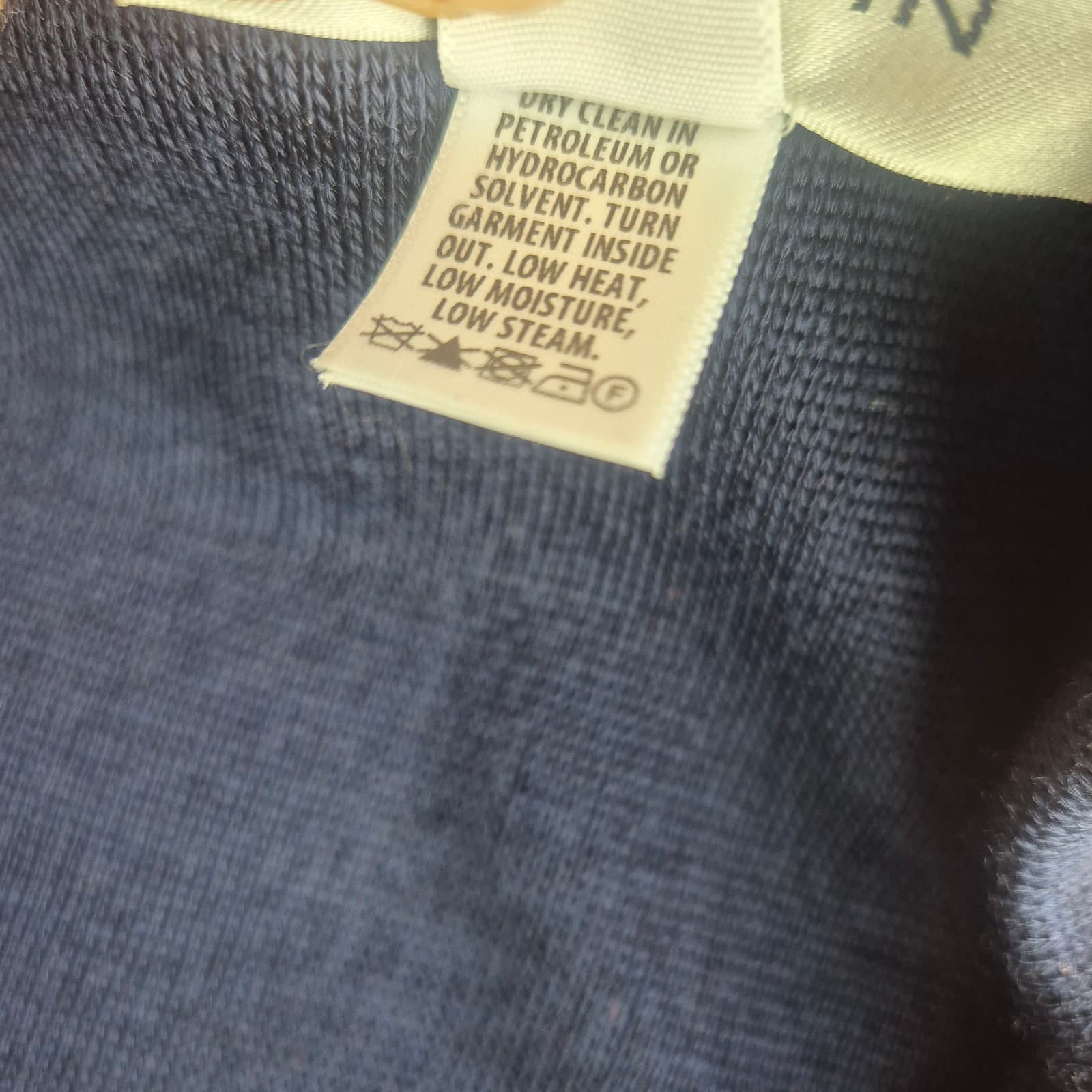 ST. JOHN Wool Blend Draped Open Cardigan Contrasting Camel Brown Trim Blue Sz.M - Thumbnail 13