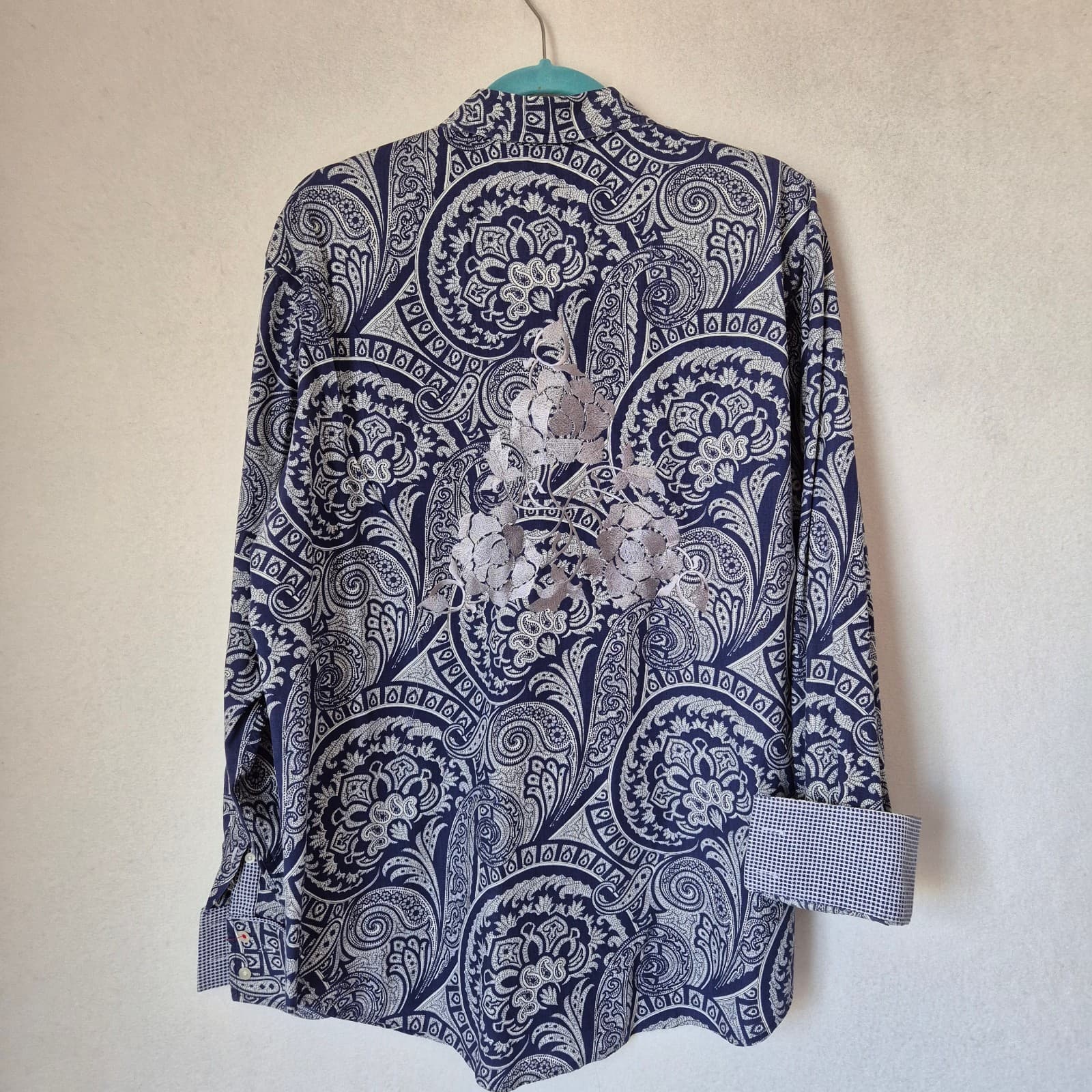 Robert Graham Men L Paisley Embroidered Button-Up Shirt Long Sleeve Cotton Blue - Thumbnail 4