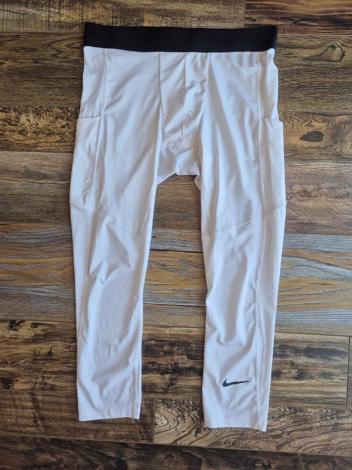 Nike Pro Dri Fit Compression 3/4 Training Tights Side Pocket White Men's L - Thumbnail 3