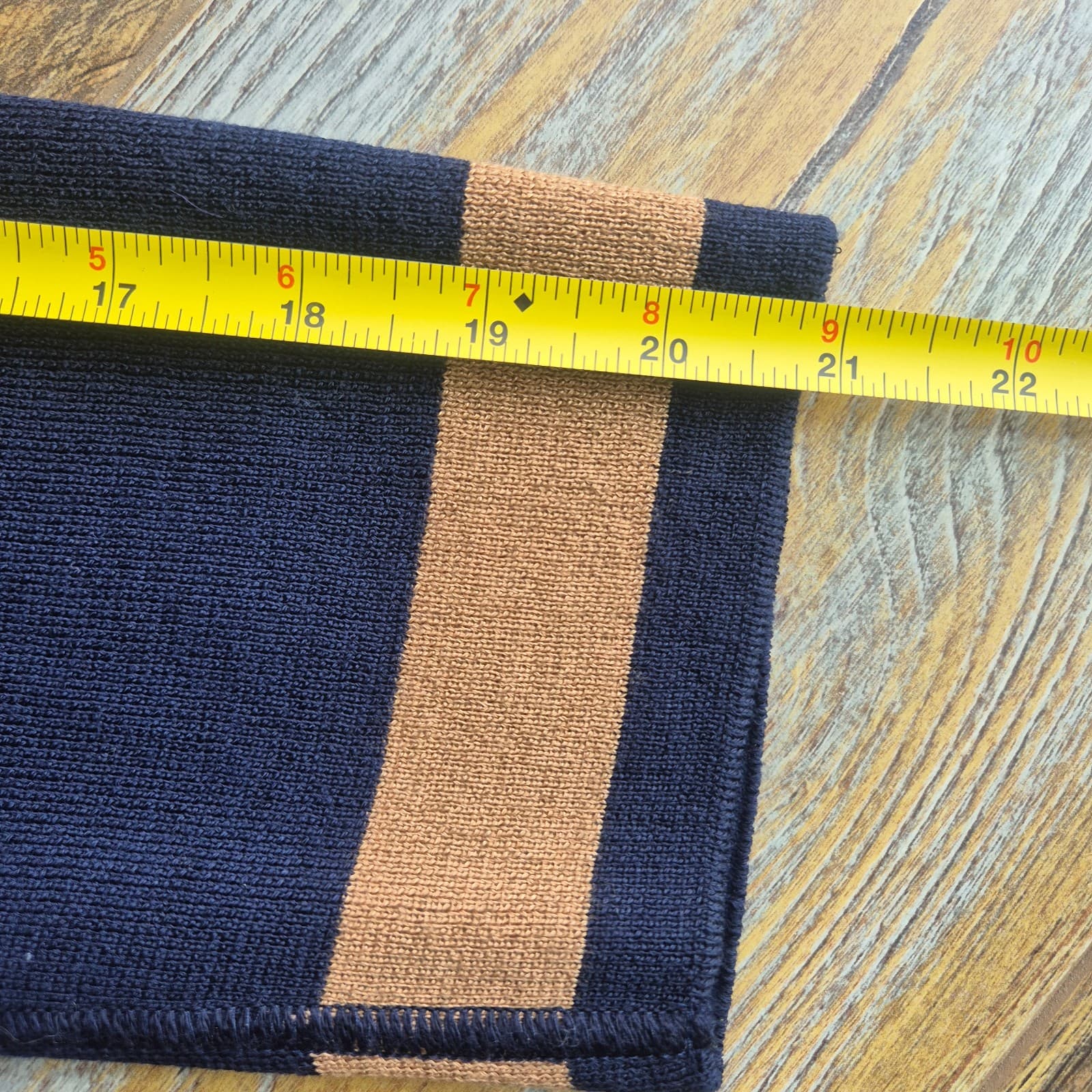 ST. JOHN Wool Blend Draped Open Cardigan Contrasting Camel Brown Trim Blue Sz.M - Thumbnail 14