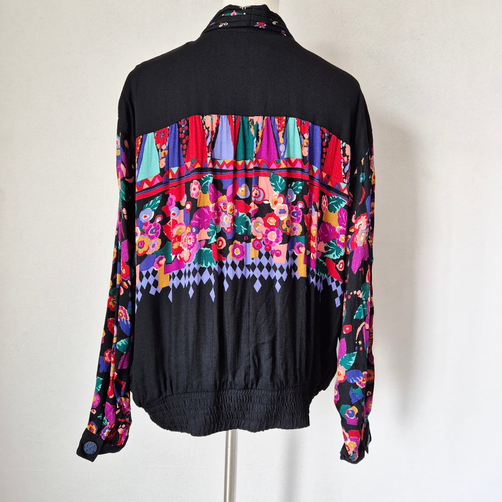 Vintage NWT Carole Little USA Floral Jacket Button Pocket Black Rayon Women's 12 - Thumbnail 8