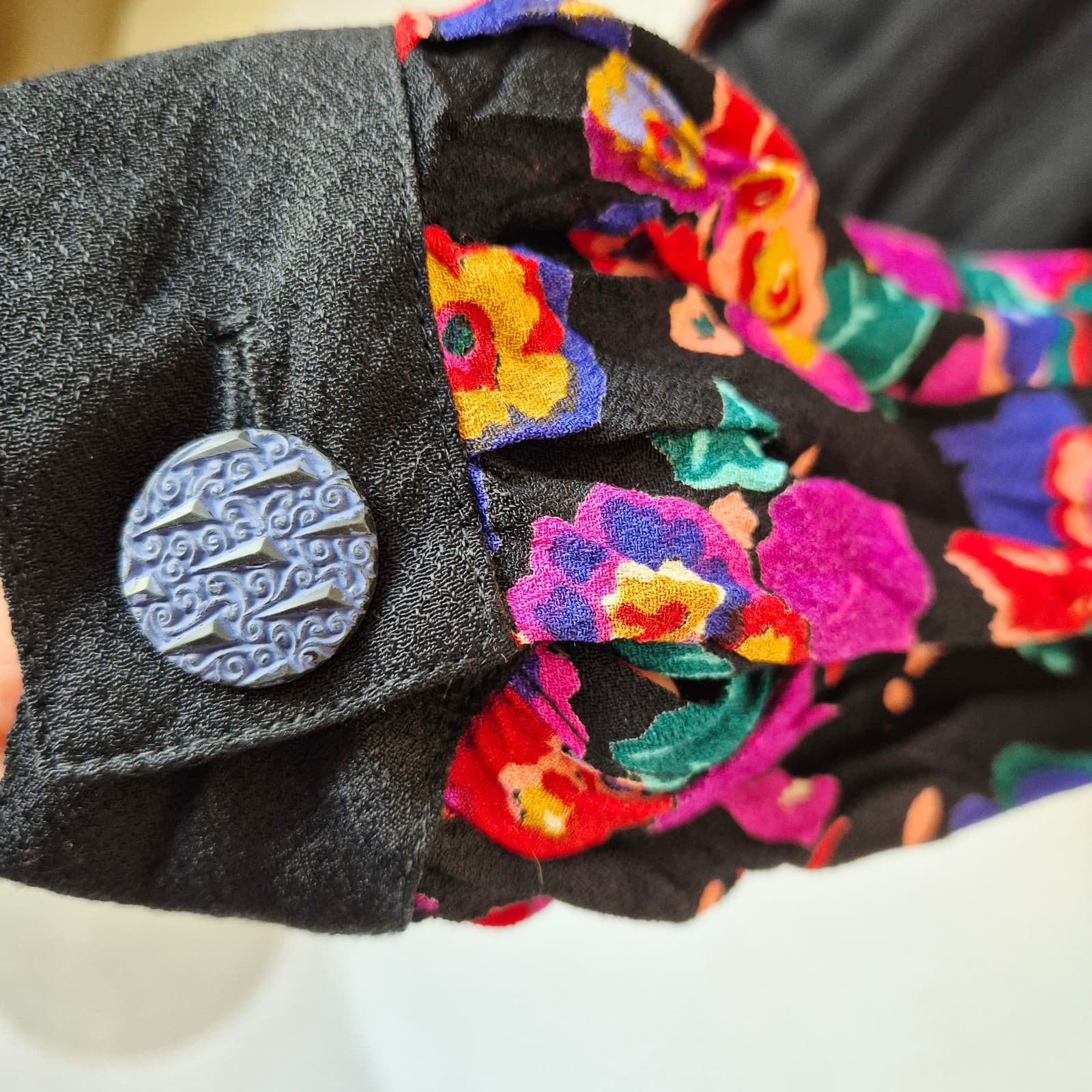 Vintage NWT Carole Little USA Floral Jacket Button Pocket Black Rayon Women's 12 - Thumbnail 6