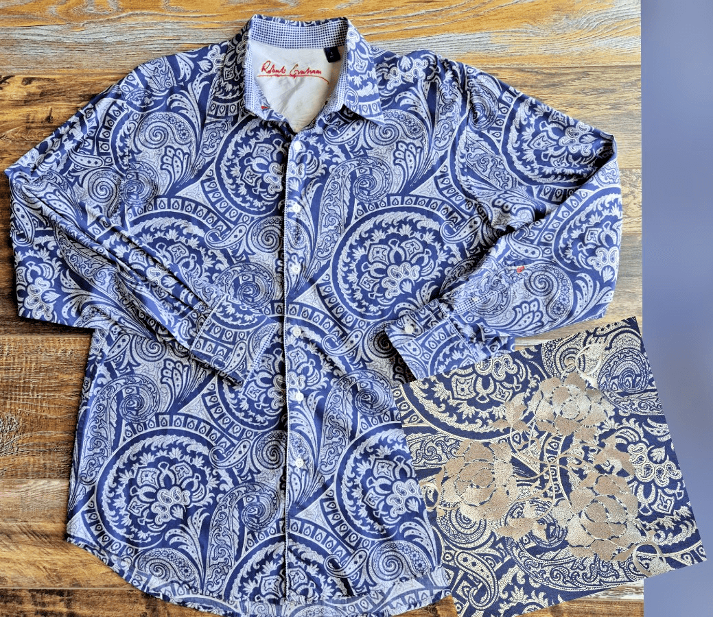 Robert Graham Men L Paisley Embroidered Button-Up Shirt Long Sleeve Cotton Blue