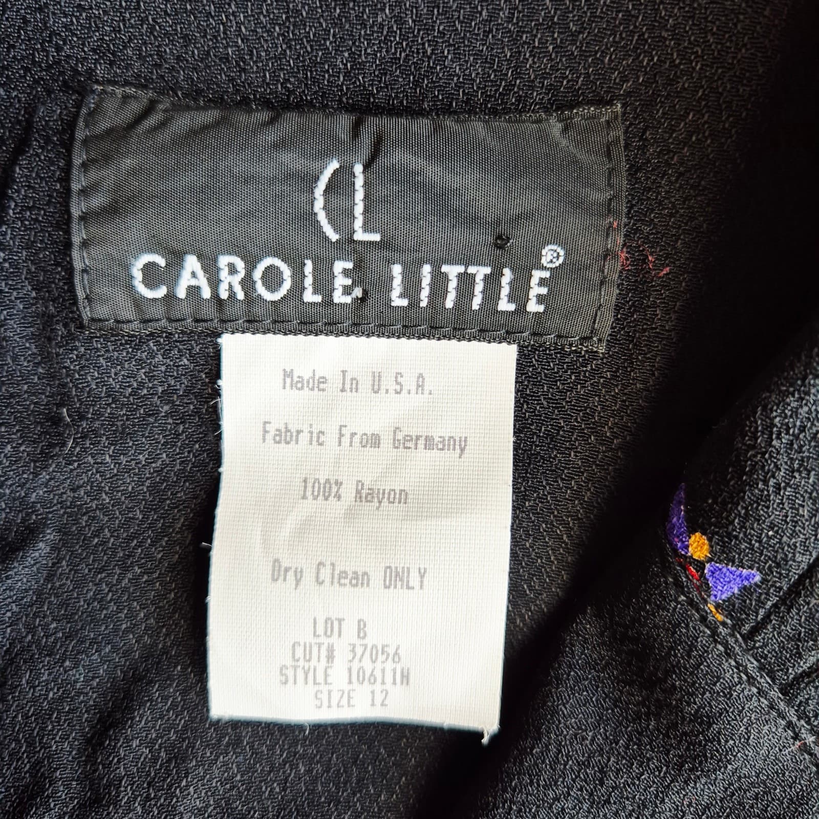 Vintage NWT Carole Little USA Floral Jacket Button Pocket Black Rayon Women's 12 - Thumbnail 11