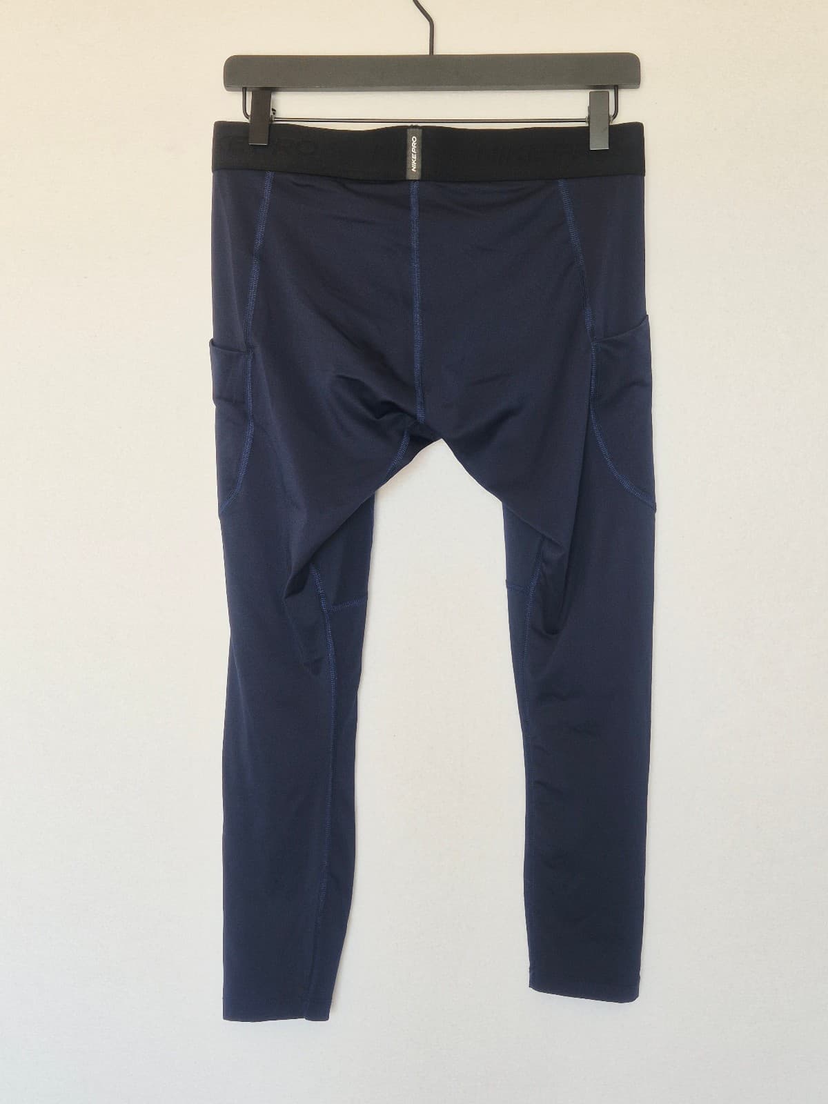 Nike Pro Dri Fit Compression 3/4 Training Tights Side Pocket Navy Blue Men's L - Thumbnail 6