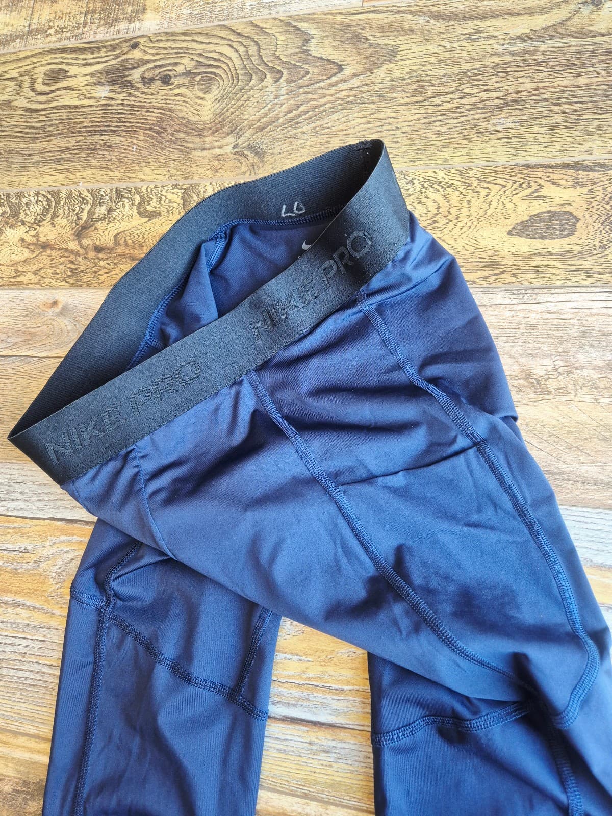 Nike Pro Dri Fit Compression 3/4 Training Tights Side Pocket Navy Blue Men's L - Thumbnail 3