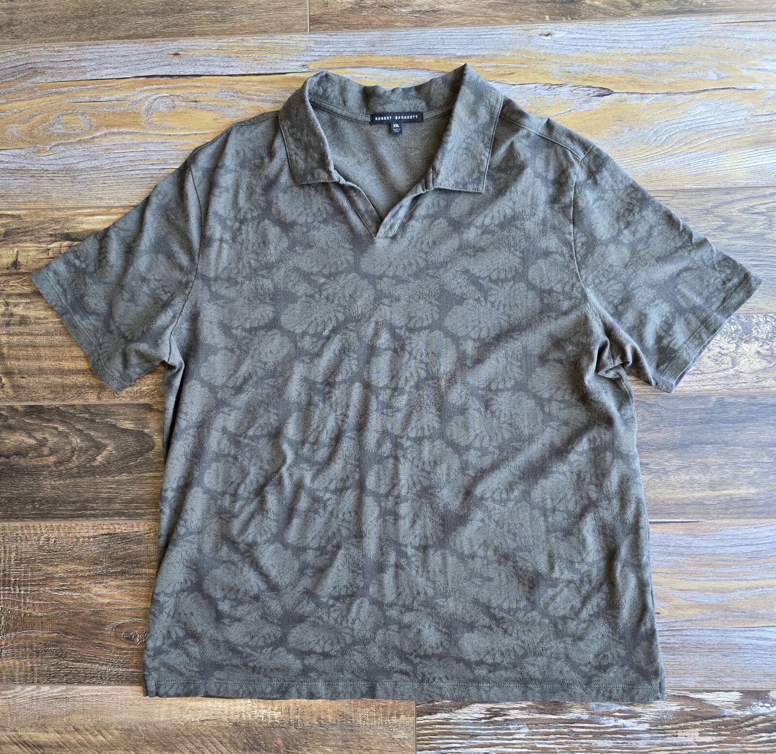 Robert Barakett Troy Open Collar Jacquard Polo Shirt Short Sleeve Green Mens XXL - Thumbnail 2
