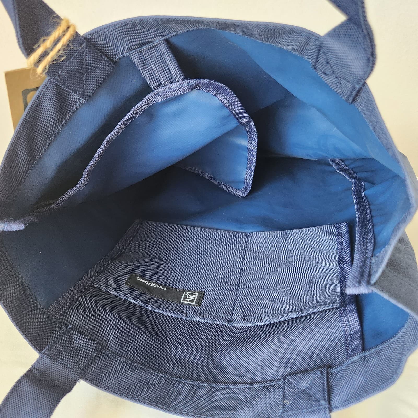NWT Kingyo Sukui Pincponc Japanese Canvas Tote Shoulder Bag Side-Pocket Navy - Thumbnail 10