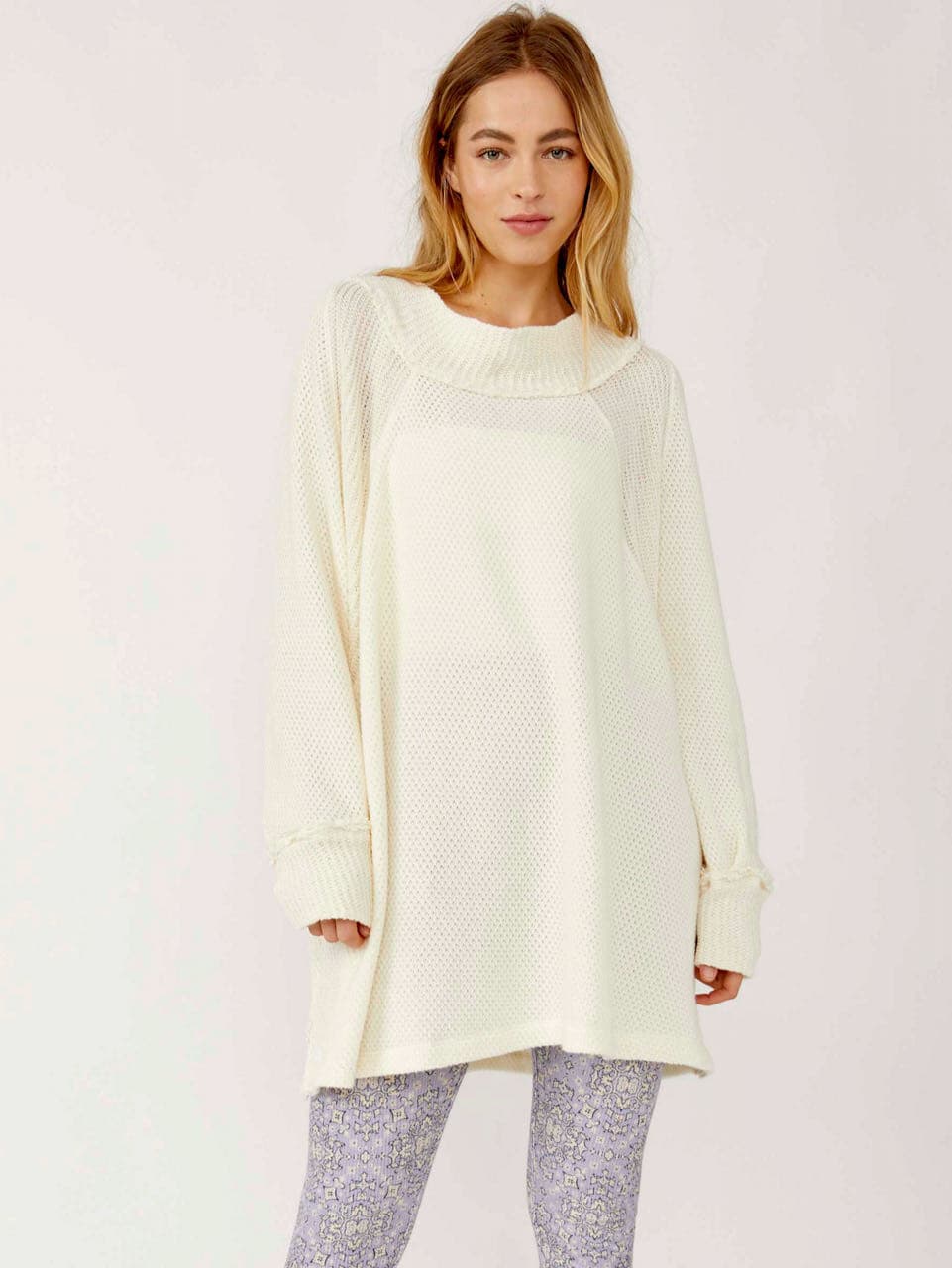 We The Free Shes A Keeper Tunic Sweater Long Sleeve Waffle Knit Ivory Women's M - Thumbnail 2
