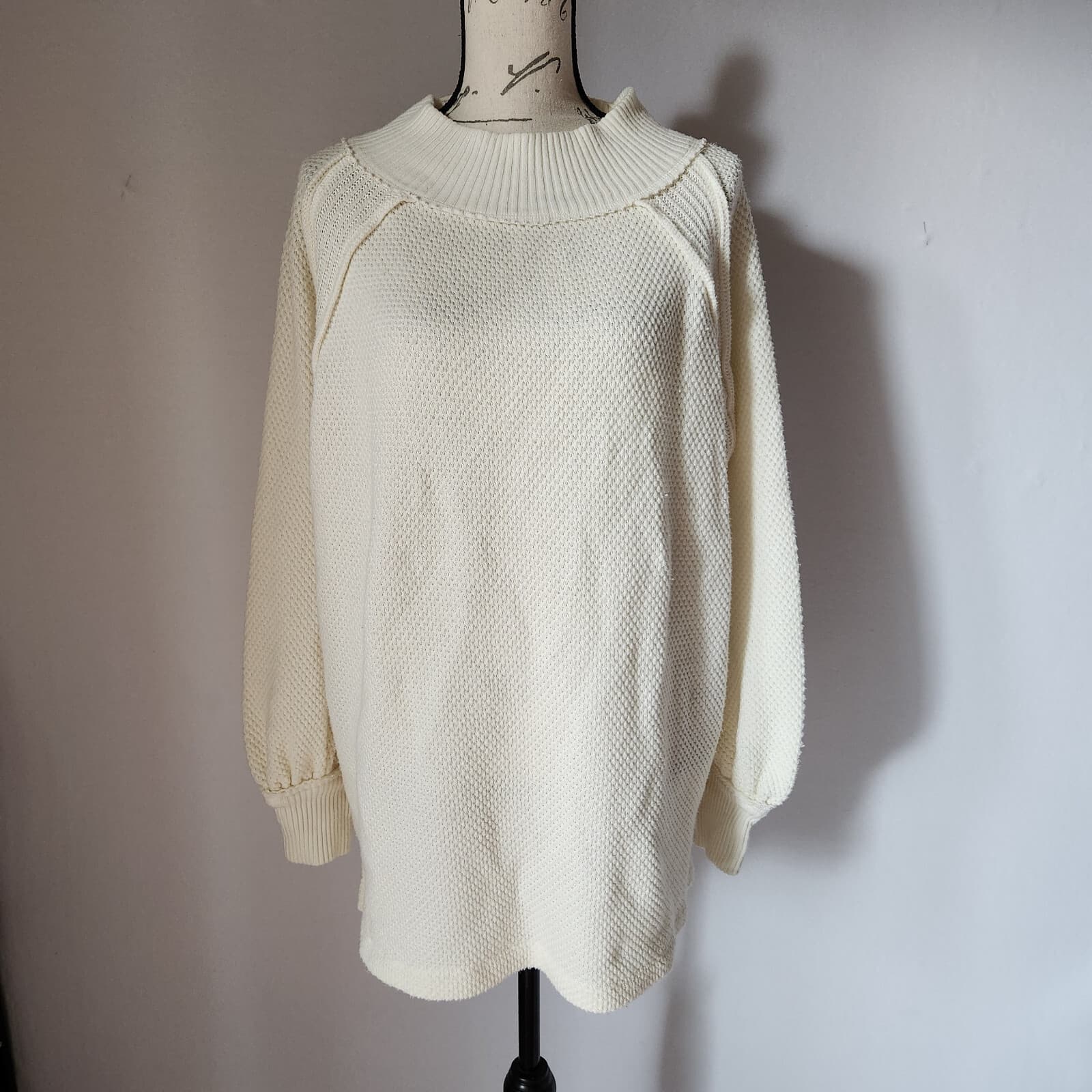 We The Free Shes A Keeper Tunic Sweater Long Sleeve Waffle Knit Ivory Women's M - Thumbnail 4