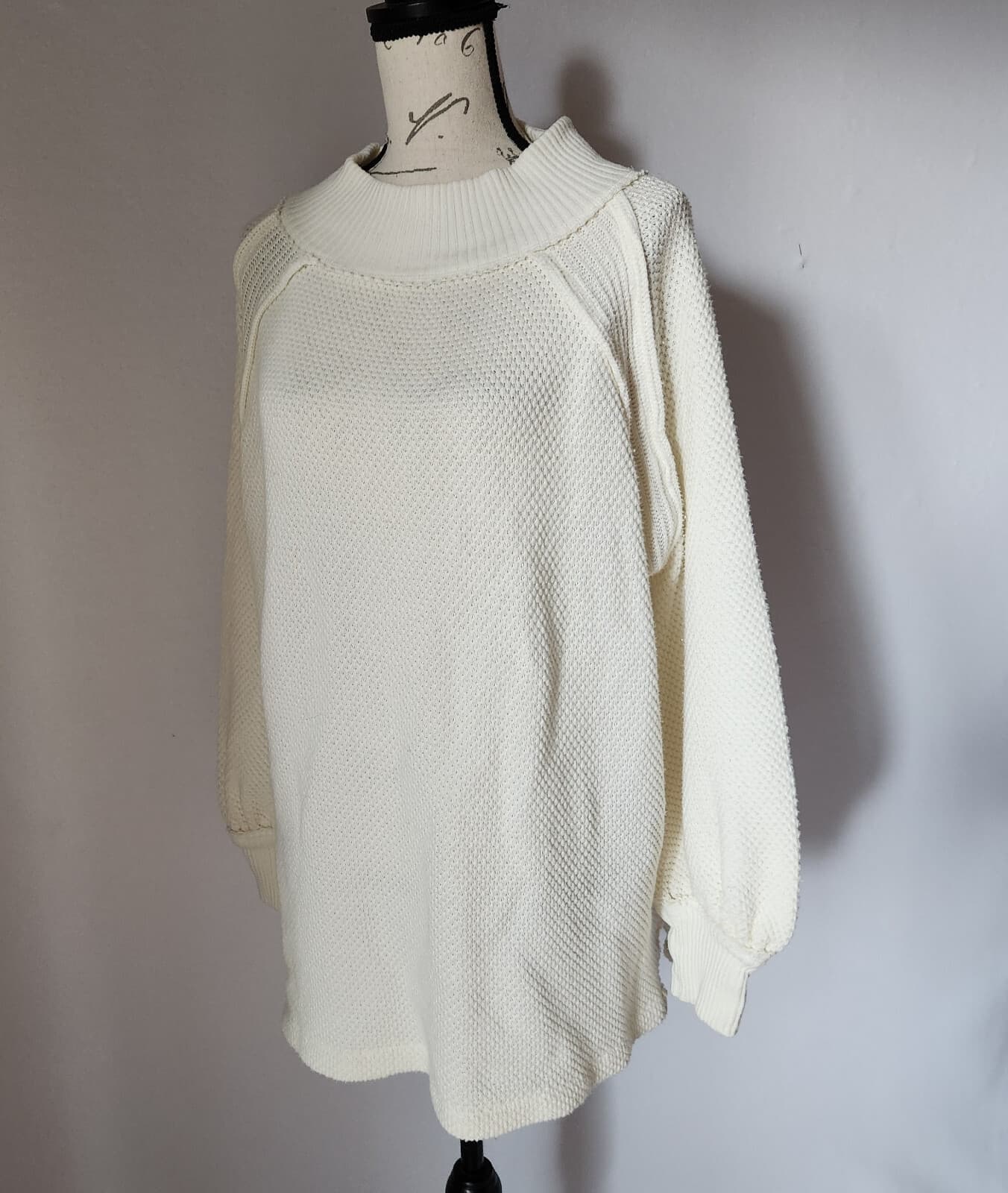 We The Free Shes A Keeper Tunic Sweater Long Sleeve Waffle Knit Ivory Women's M - Thumbnail 5