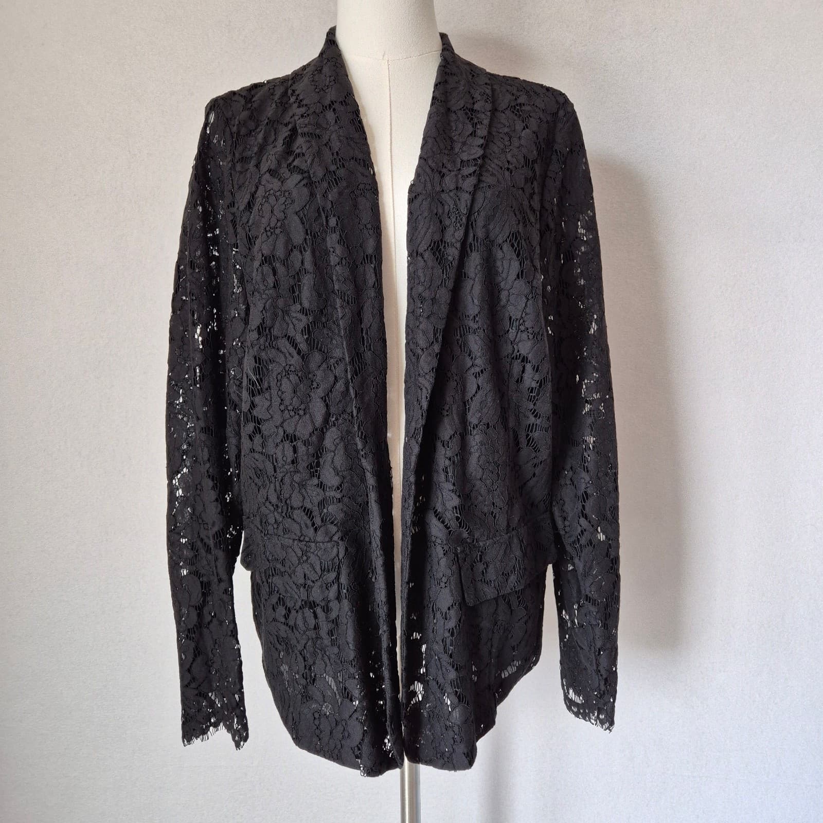TORRID Sheer Lace Blazer Shawl Collar Open Front Body Lined Black Women's 2 (2X) - Thumbnail 3