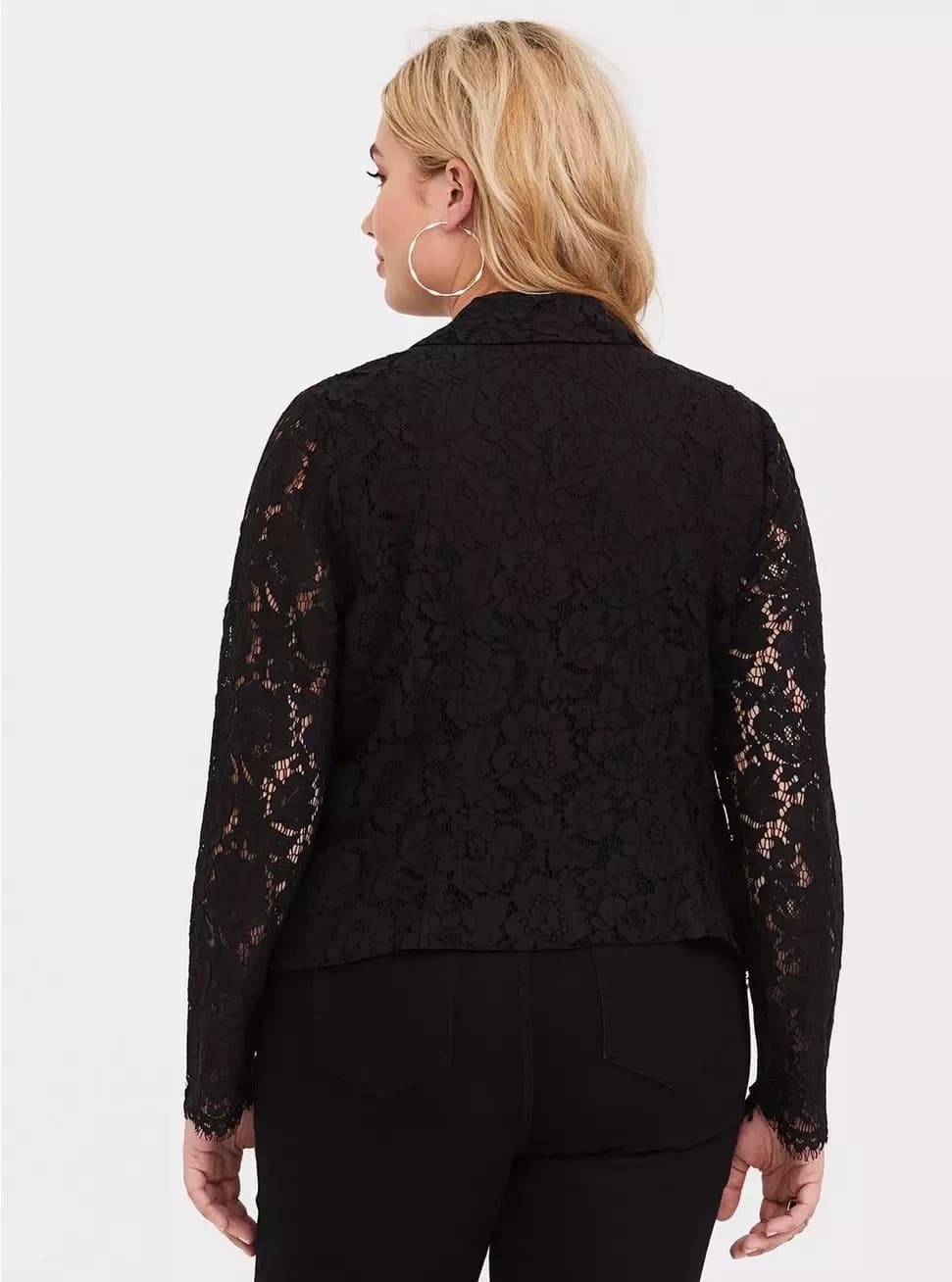 TORRID Sheer Lace Blazer Shawl Collar Open Front Body Lined Black Women's 2 (2X) - Thumbnail 8