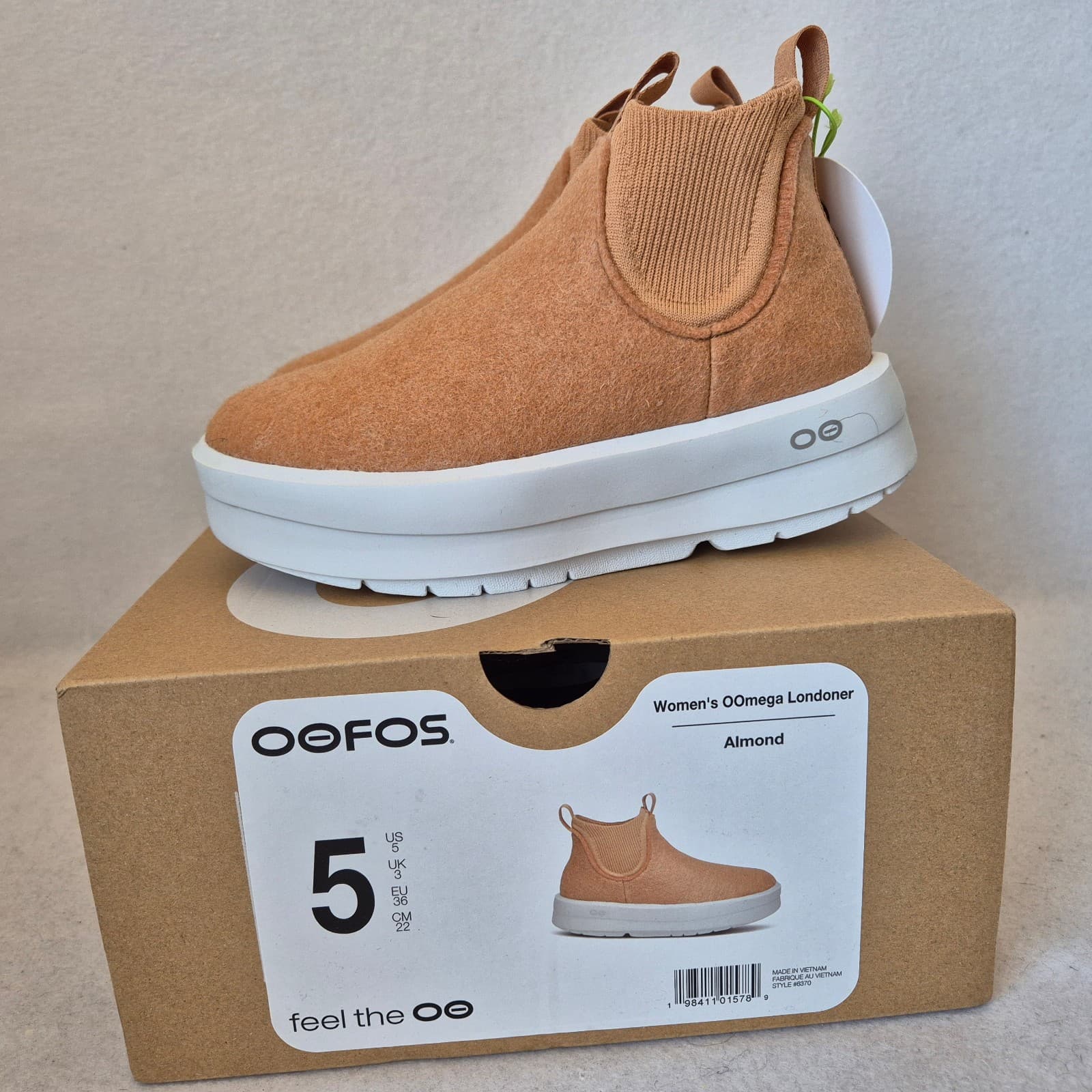 NEW OOFOS OOmega Londoner Women's 5 Ankle Boot Insulated Wool Blend Almond $160 - Thumbnail 6