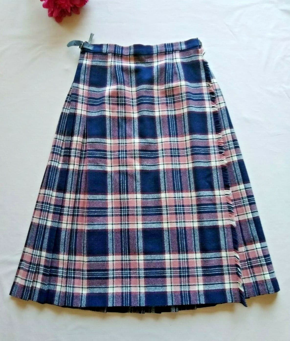 Vintage Pitlochry Knitwear Scotland 100% Wool Wrap Skirt Plaid Multicolor Sz.14 - Thumbnail 3