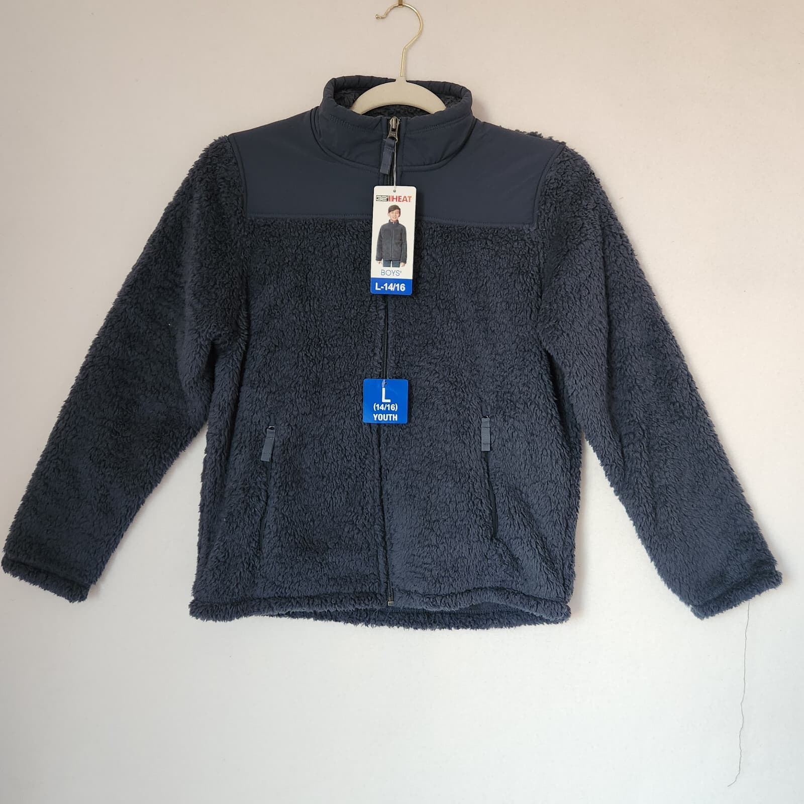 NWT 32 Degrees Heat Sherpa Fleece Zip-Up Jacket Zip-Pocket Galaxy Blue Boys' L - Thumbnail 2