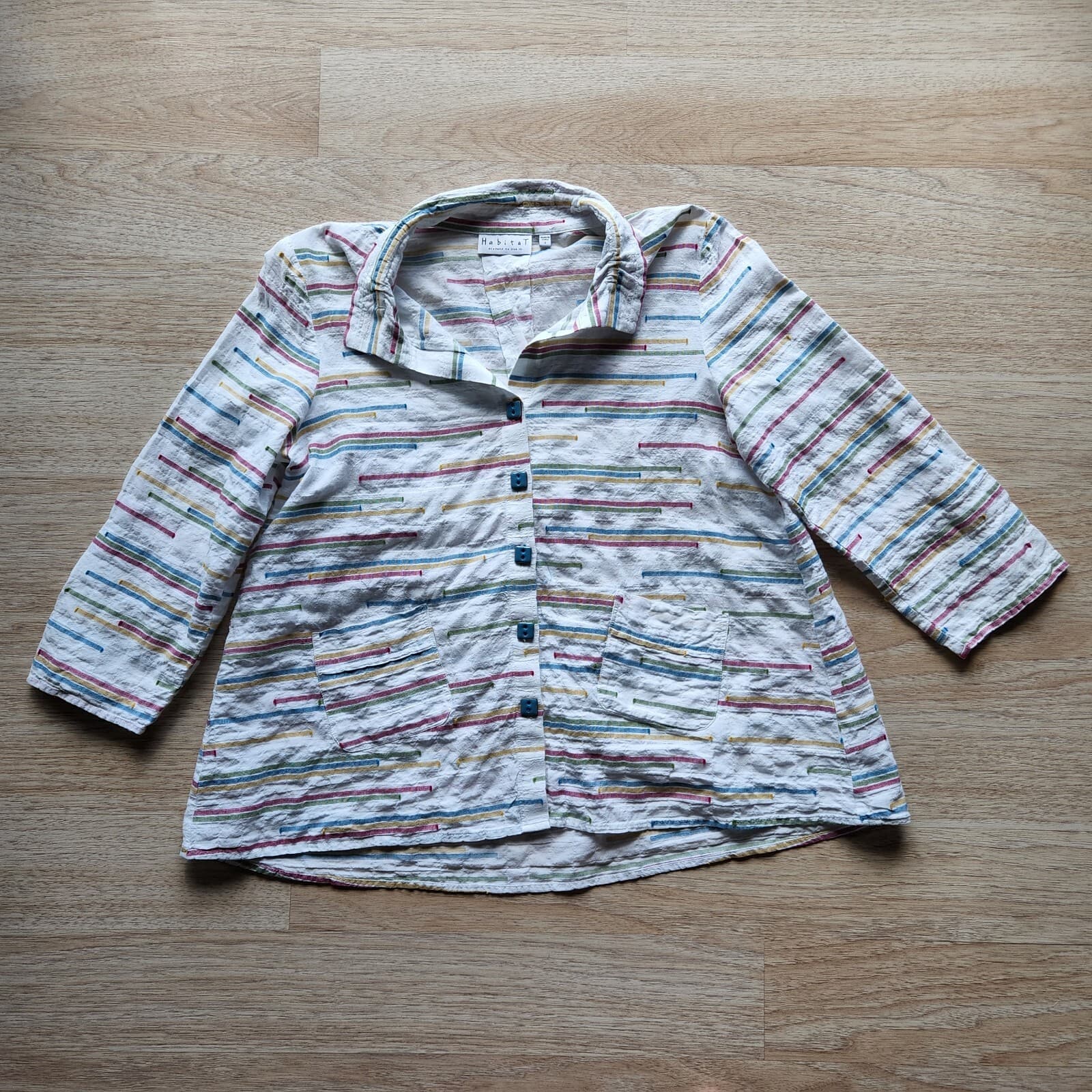 Habitat Stripe Top Button-Down Pocket Short Sleeve Stretch Multicolor Women S - Thumbnail 5