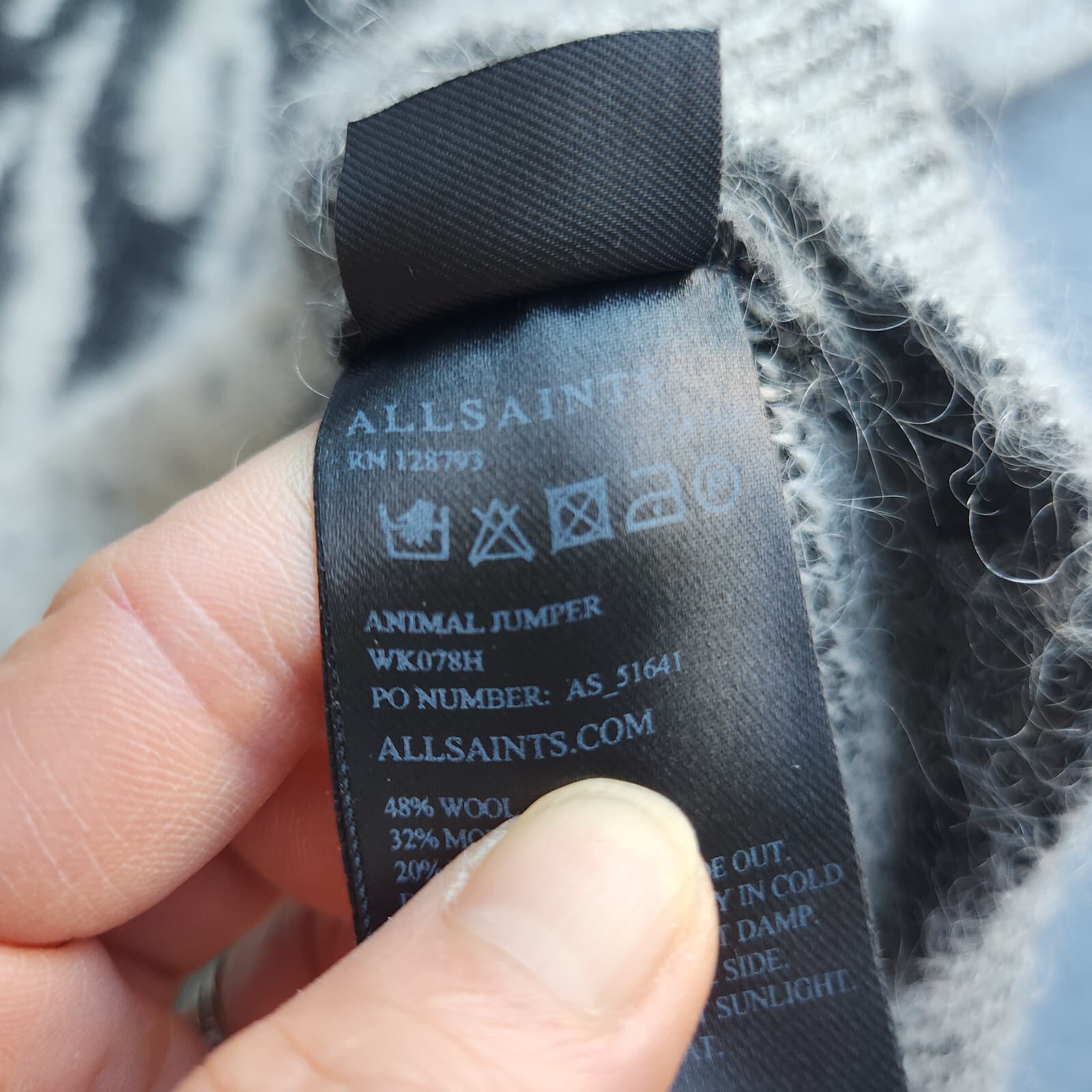 NWoT AllSaints Animal Jumper Wool Mohair V-Neck Sweater Gray Black Women's M - Thumbnail 10