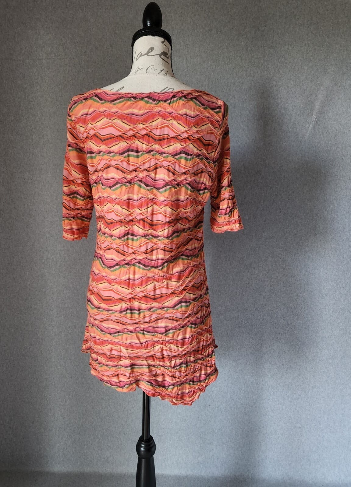 Sno Skins Hi-Low Tunic Knit Top 3/4 Sleeve Zig-Zag Multicolor Sz.M Made in USA - Thumbnail 4