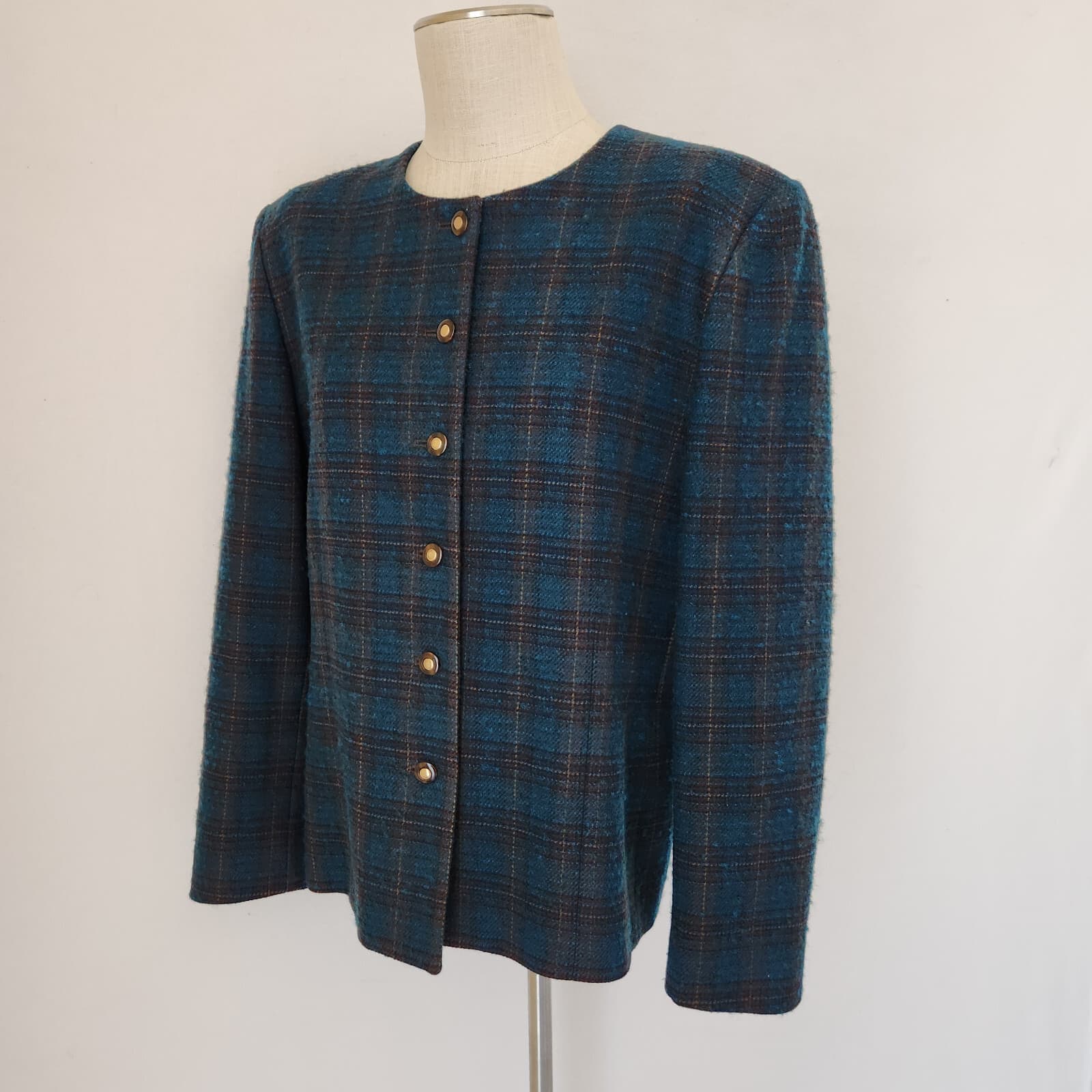 Vintage'90s Pendleton USA Wool Atomic Fleck Jacket Button Blue Green Plaid Sz.14 - Thumbnail 3