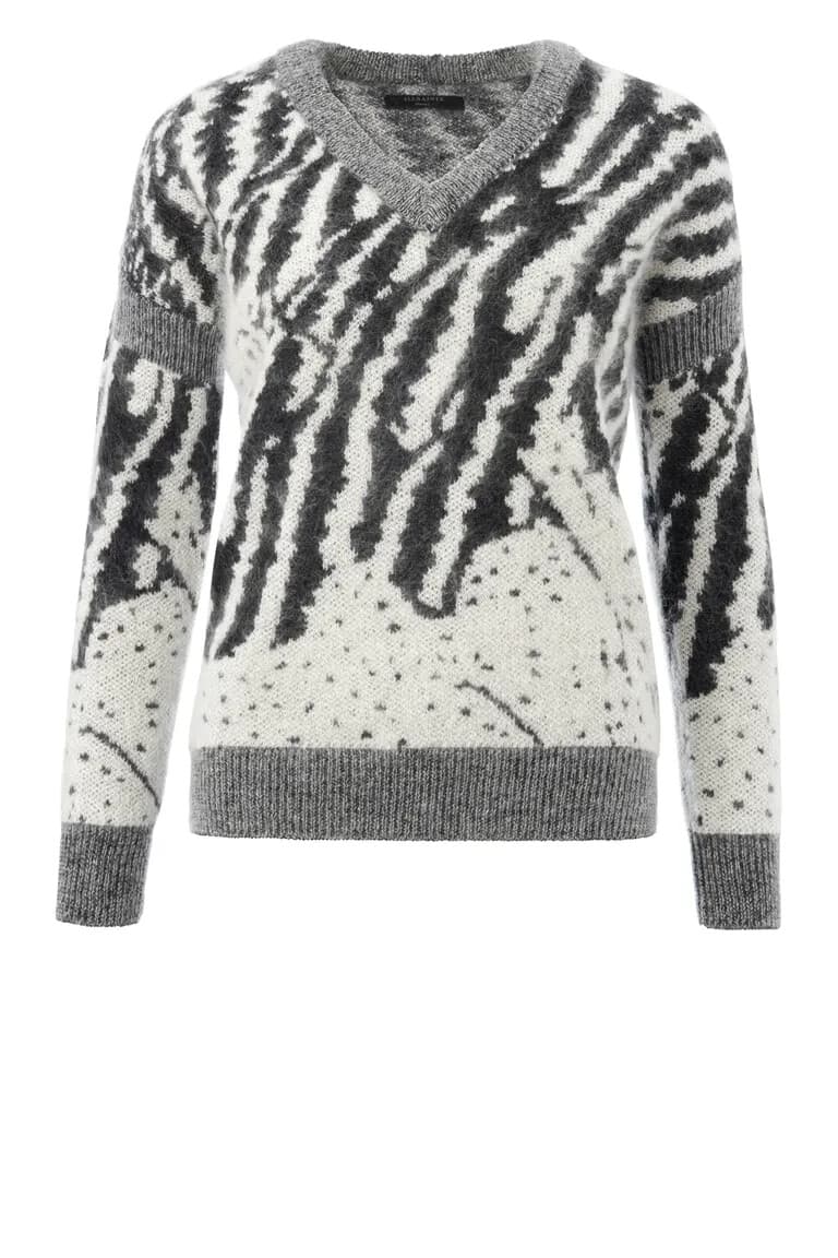 NWoT AllSaints Animal Jumper Wool Mohair V-Neck Sweater Gray Black Women's M - Thumbnail 2