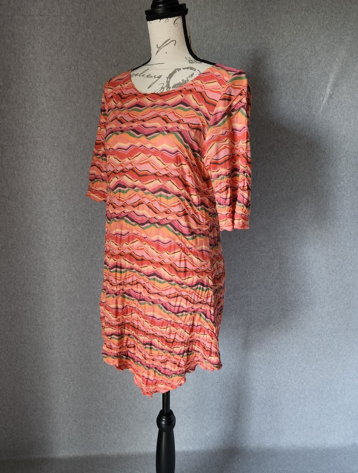 Sno Skins Hi-Low Tunic Knit Top 3/4 Sleeve Zig-Zag Multicolor Sz.M Made in USA - Thumbnail 3