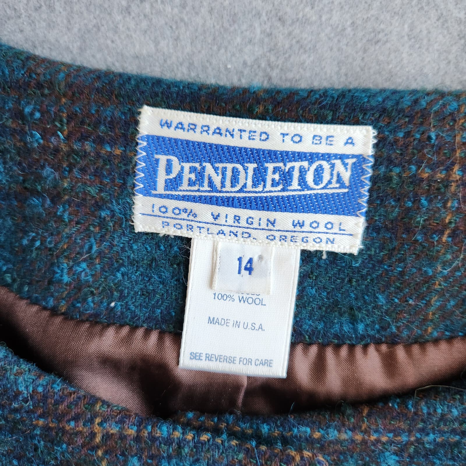 Vintage'90s Pendleton USA Wool Atomic Fleck Jacket Button Blue Green Plaid Sz.14 - Thumbnail 7