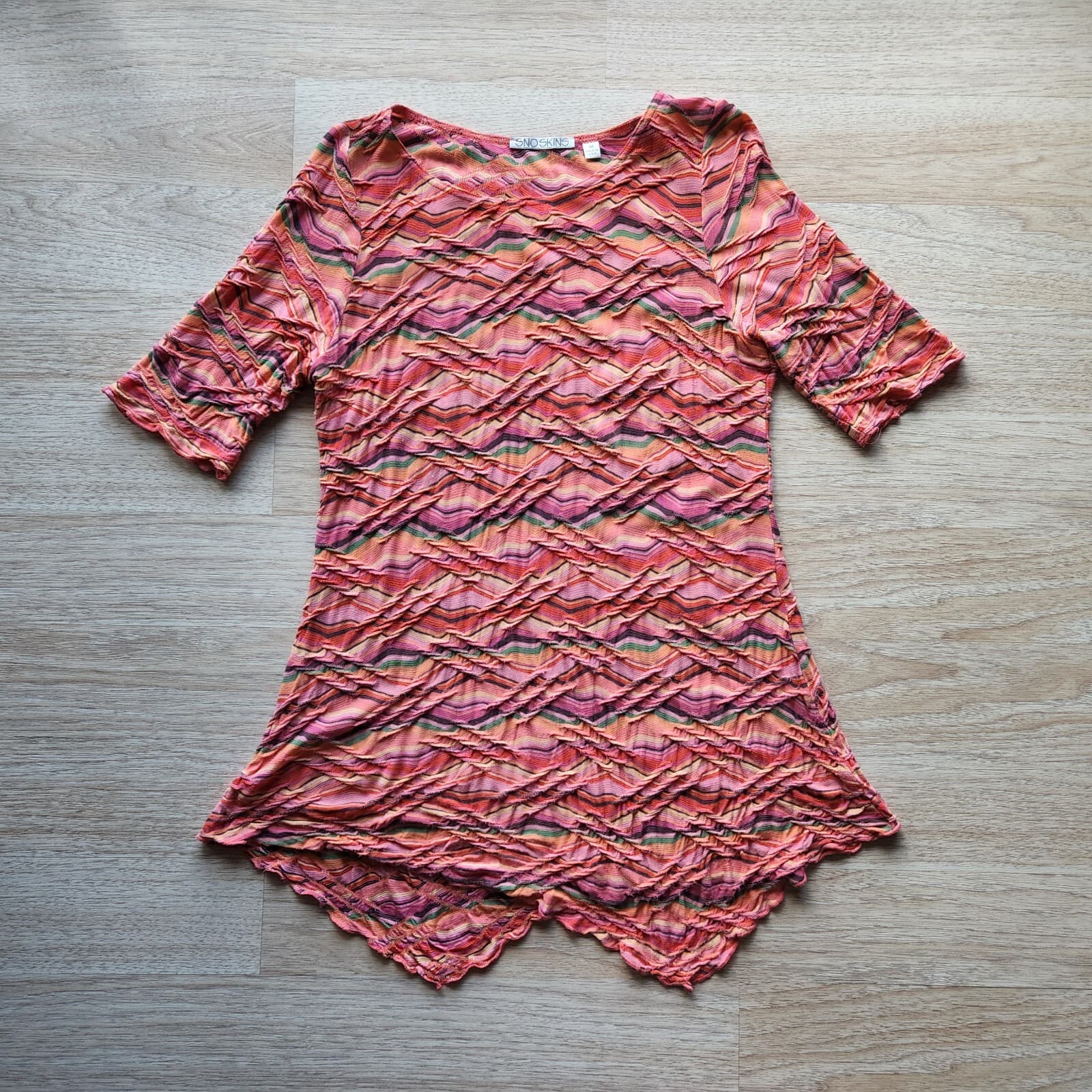 Sno Skins Hi-Low Tunic Knit Top 3/4 Sleeve Zig-Zag Multicolor Sz.M Made in USA - Thumbnail 5