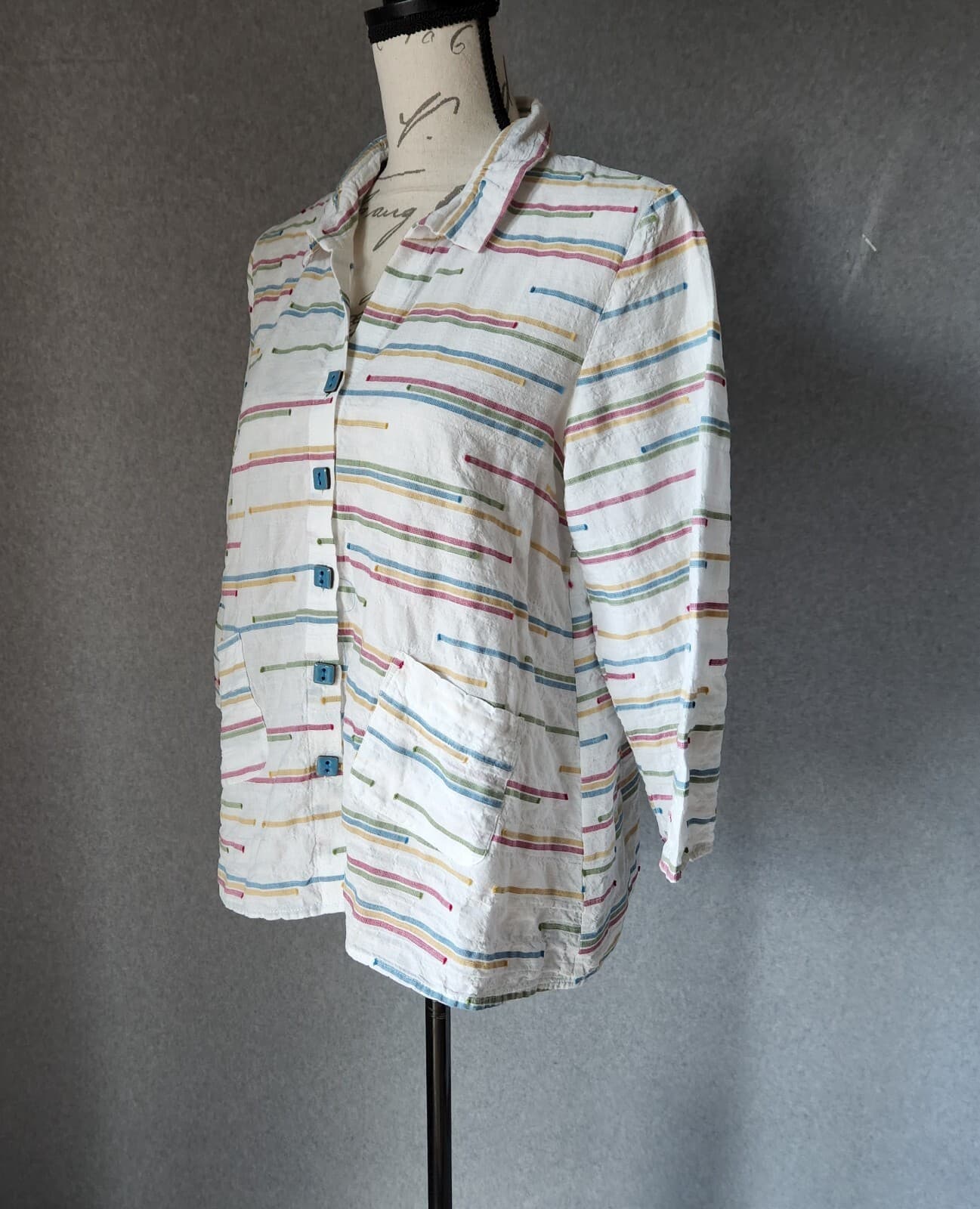 Habitat Stripe Top Button-Down Pocket Short Sleeve Stretch Multicolor Women S - Thumbnail 3