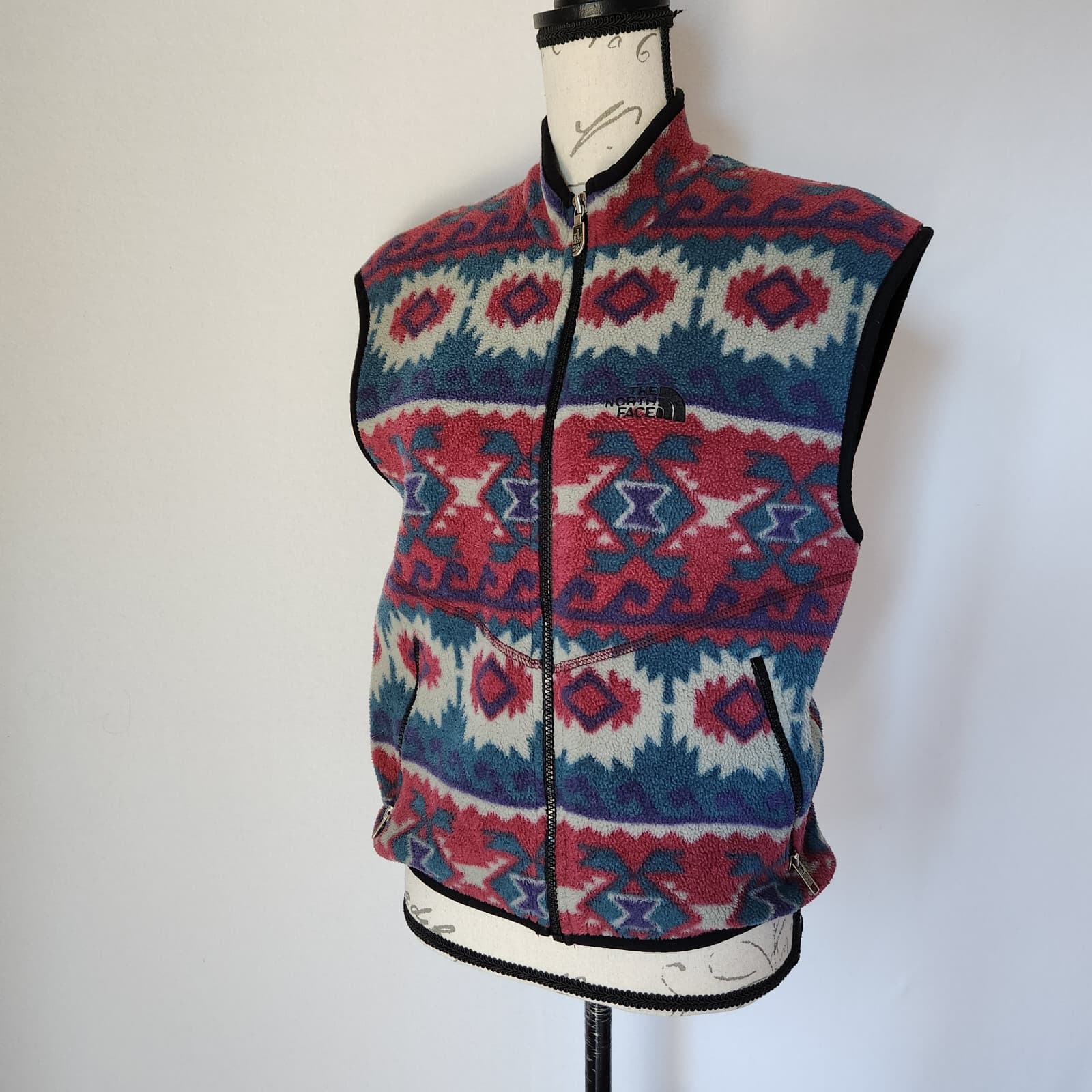 Vintage The North Face Southwest Aztec Fleece Vest Zip-Up Women's S Made in USA - Thumbnail 3