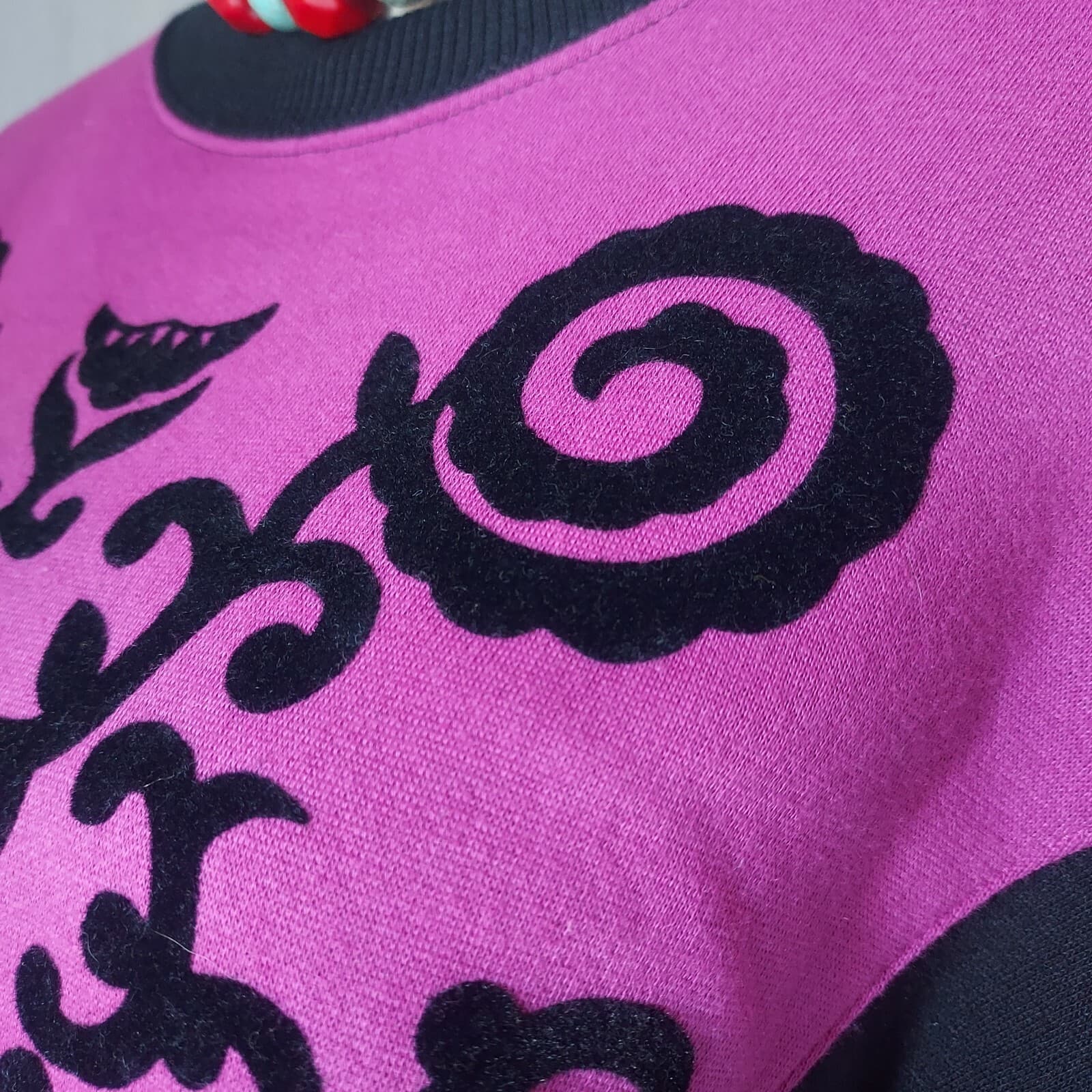VTG Marcy'n Me Patrick Lee Fleece Lined Sweatshirt Floral Black Purple Chest 46" - Thumbnail 3